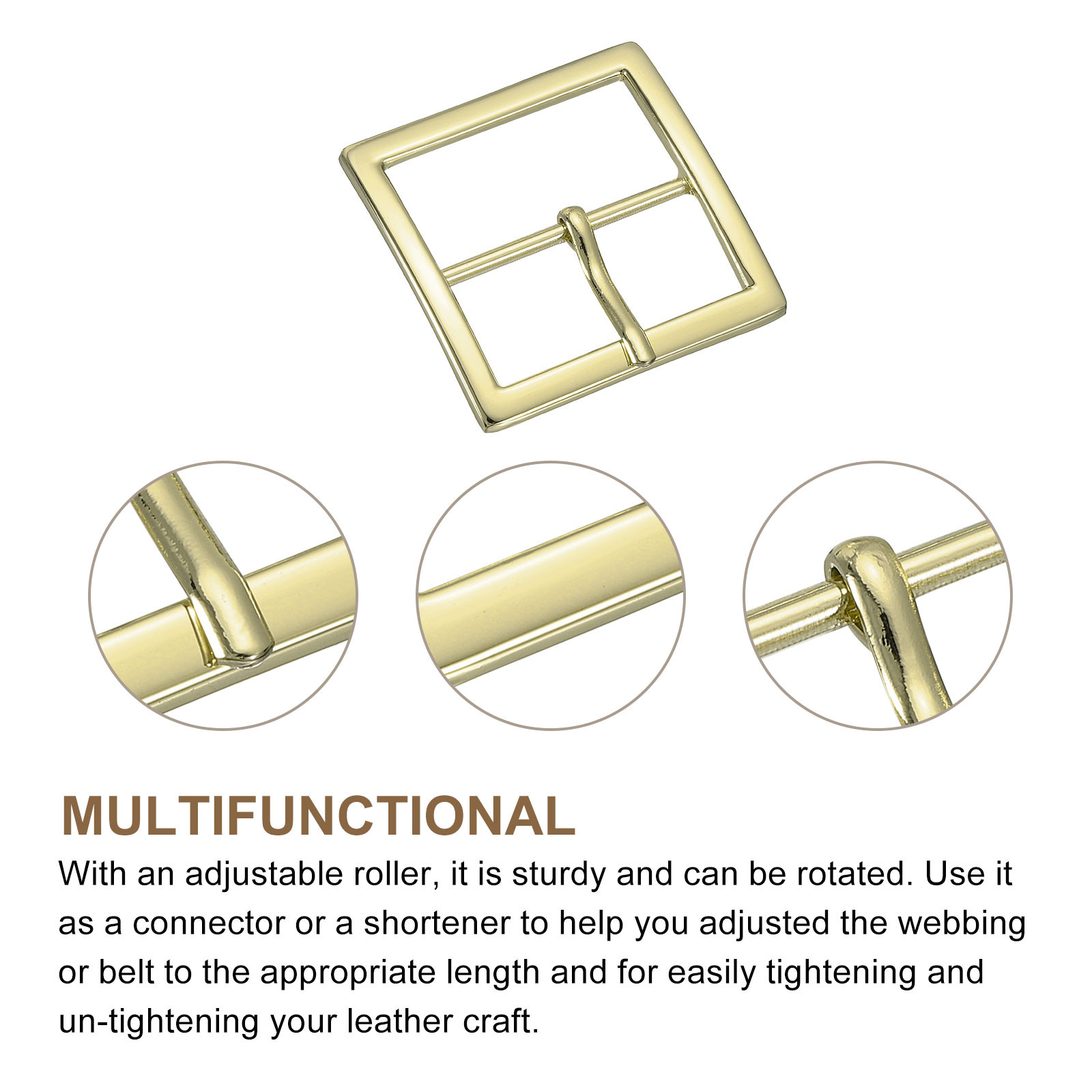 1.5&Prime; Single Prong Belt Buckle Square Center Bar Buckles for Belt Gold