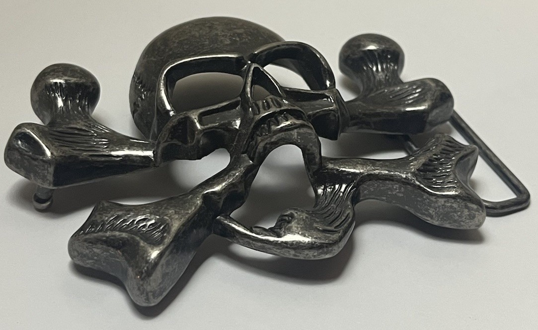 Skull Crossbones Pirate Metal Western Belt Buckle Vintage 1.5” Gothic Metal Head