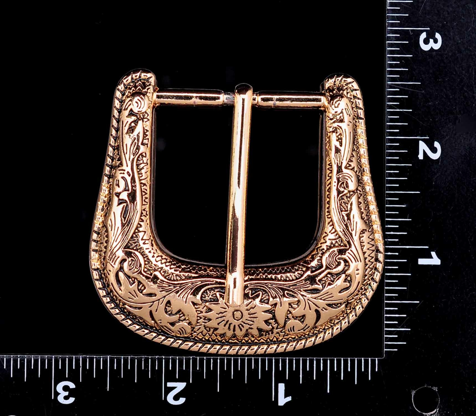 Gold Western Floral Engraved Cowboy Belt Buckle Three Piece Set Unisex 1-1/2&Prime;