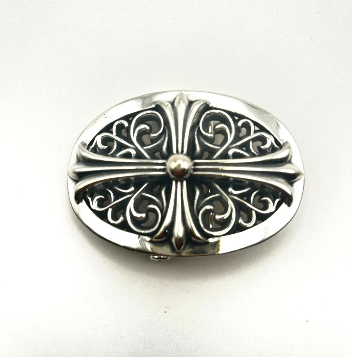 Gothic Cross Belt Buckle Silver Tone Ornate Oval Biker 4.1oz【CCKRO】