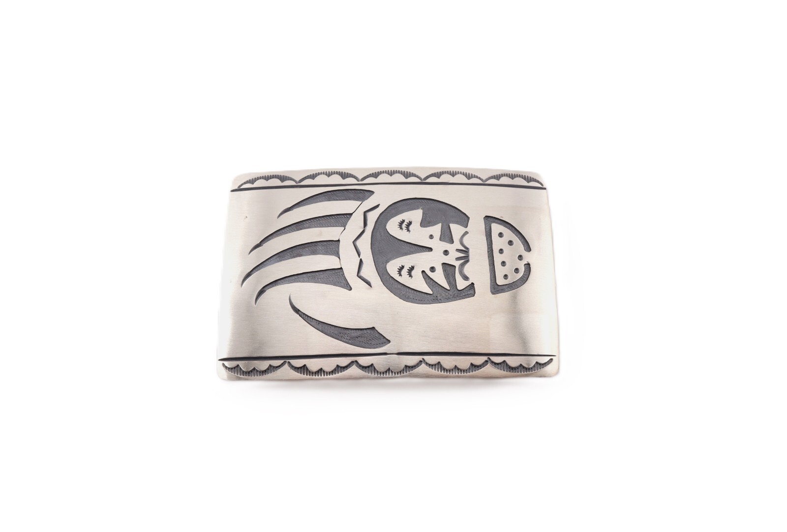Navajo Belt Buckle Sterling Silver Bear Paw Overlay Signed Handmade Jewelry**