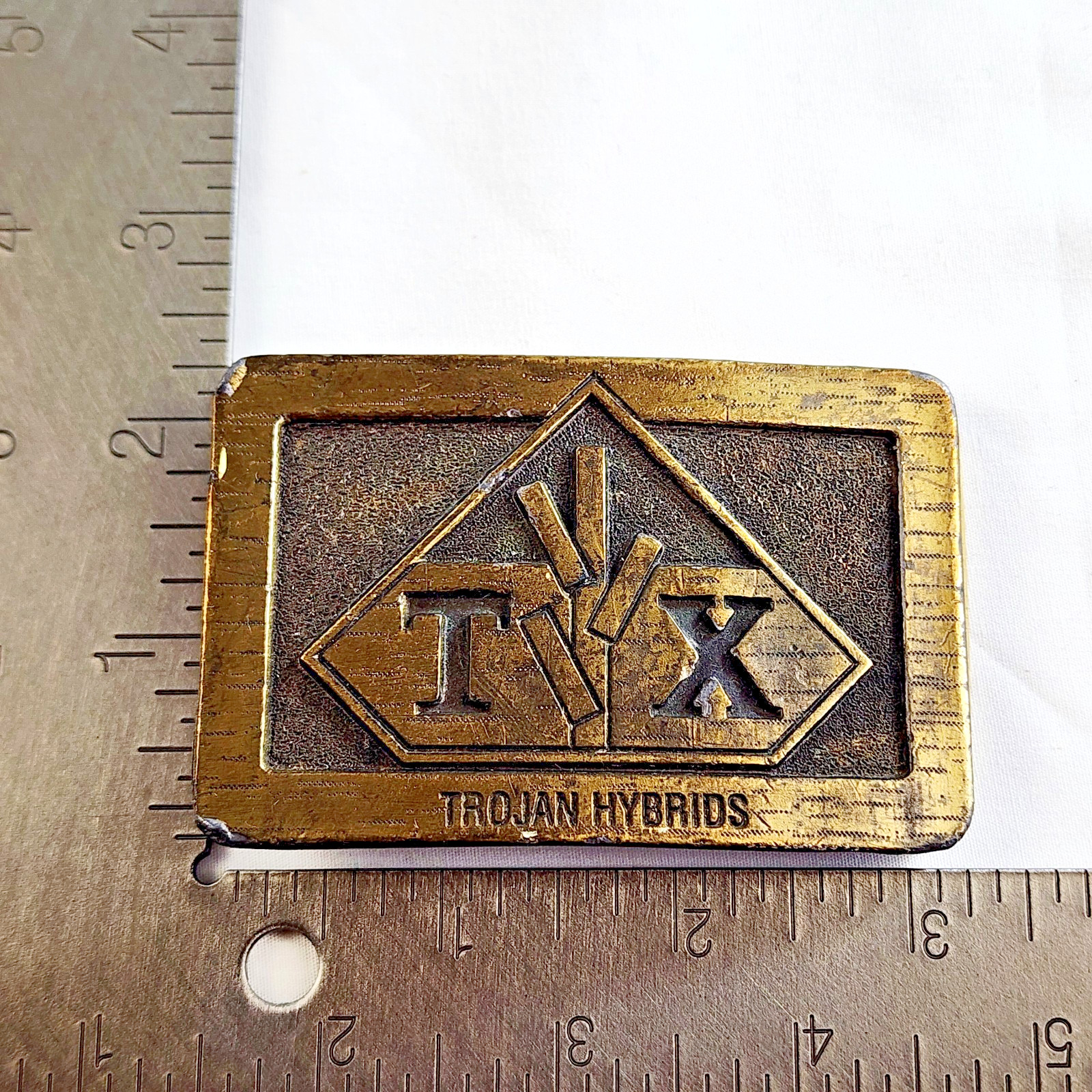 Trojan Hybrids Belt Buckle Farm Seed Corn Ag Advertising Heavy 3 x 2