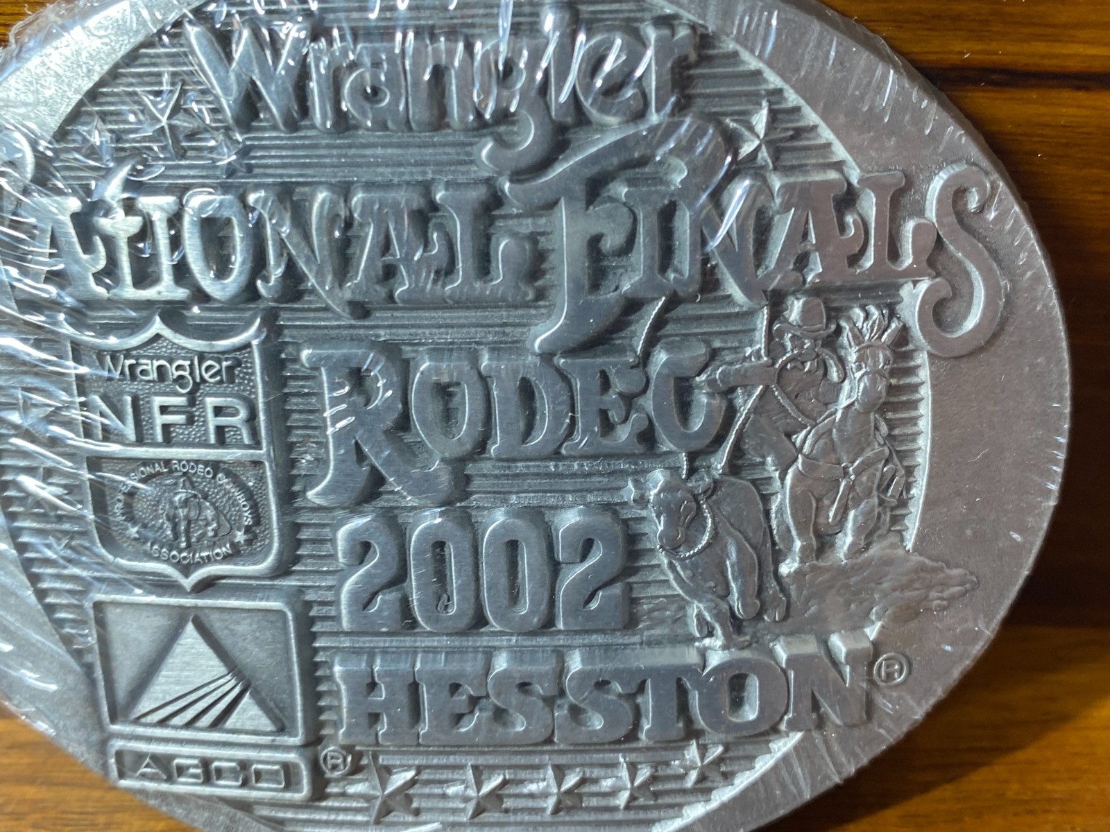 Hesston Wrangler 2002 Silver Tone NFR National Finals Rodeo Oval Belt Buckle VTG