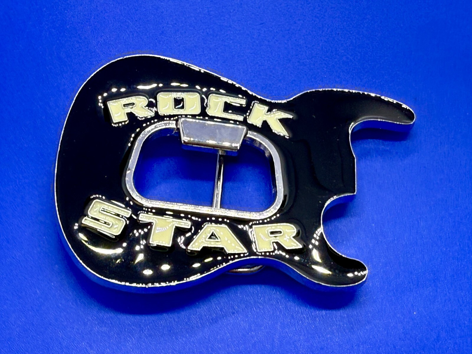 Rock Star Musician Guitar Body with Bottle Opener Black Enameled Belt Buckle