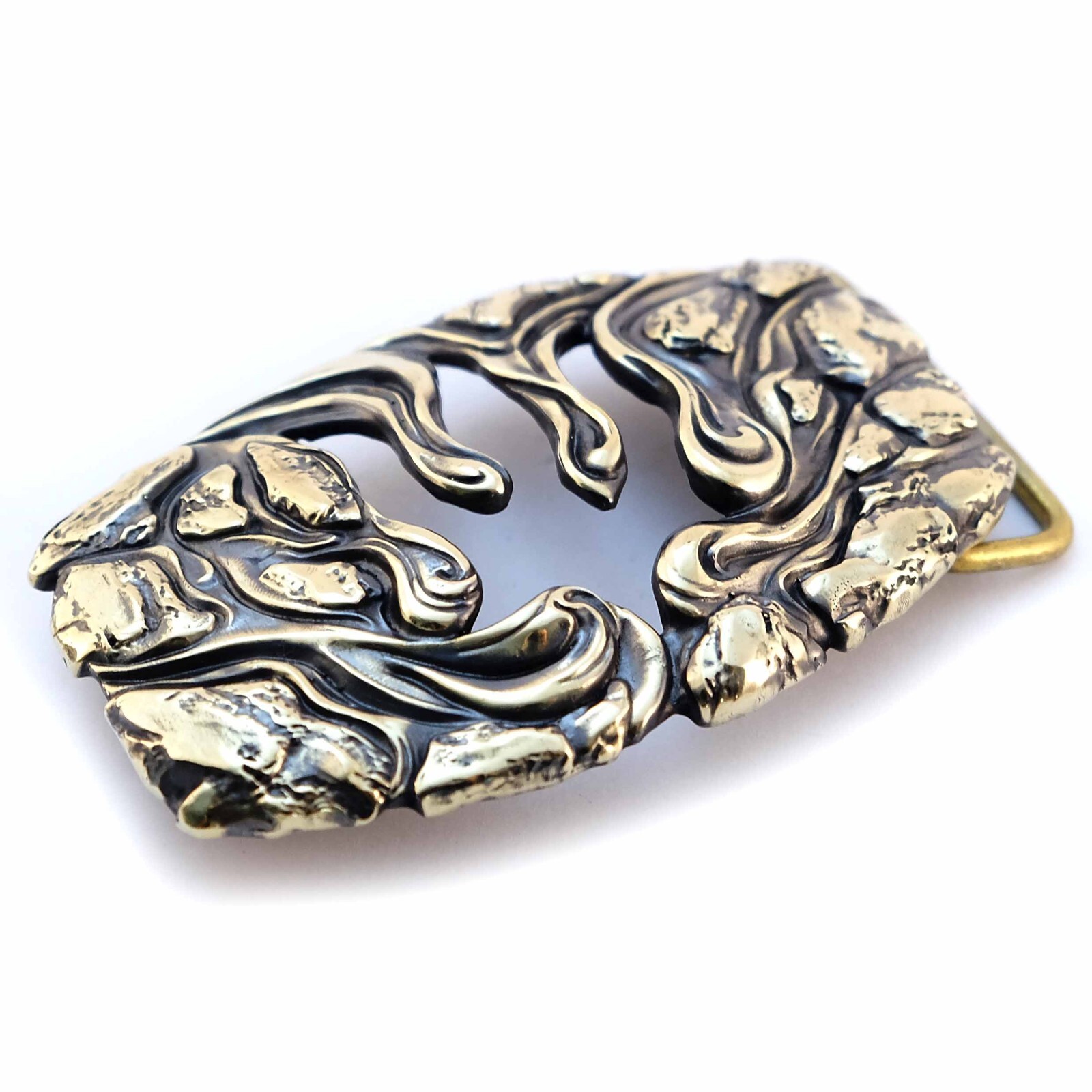 Handmade brass belt buckle Lava Trident, Ukrainian Polygonal Low poly design