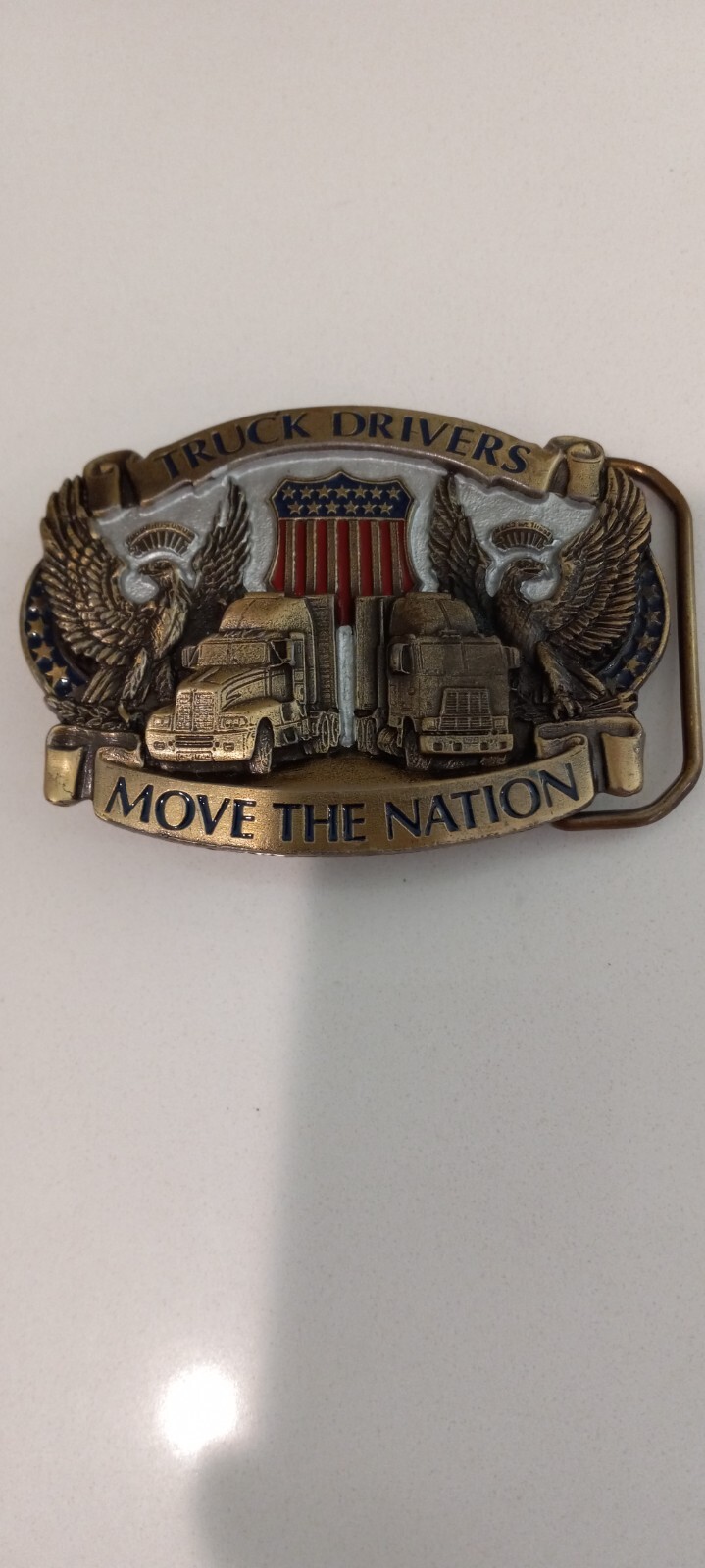 Truck Driver Belt Buckle Big Rig Semi Trucks American 1987 USA Flag Trucker Belt