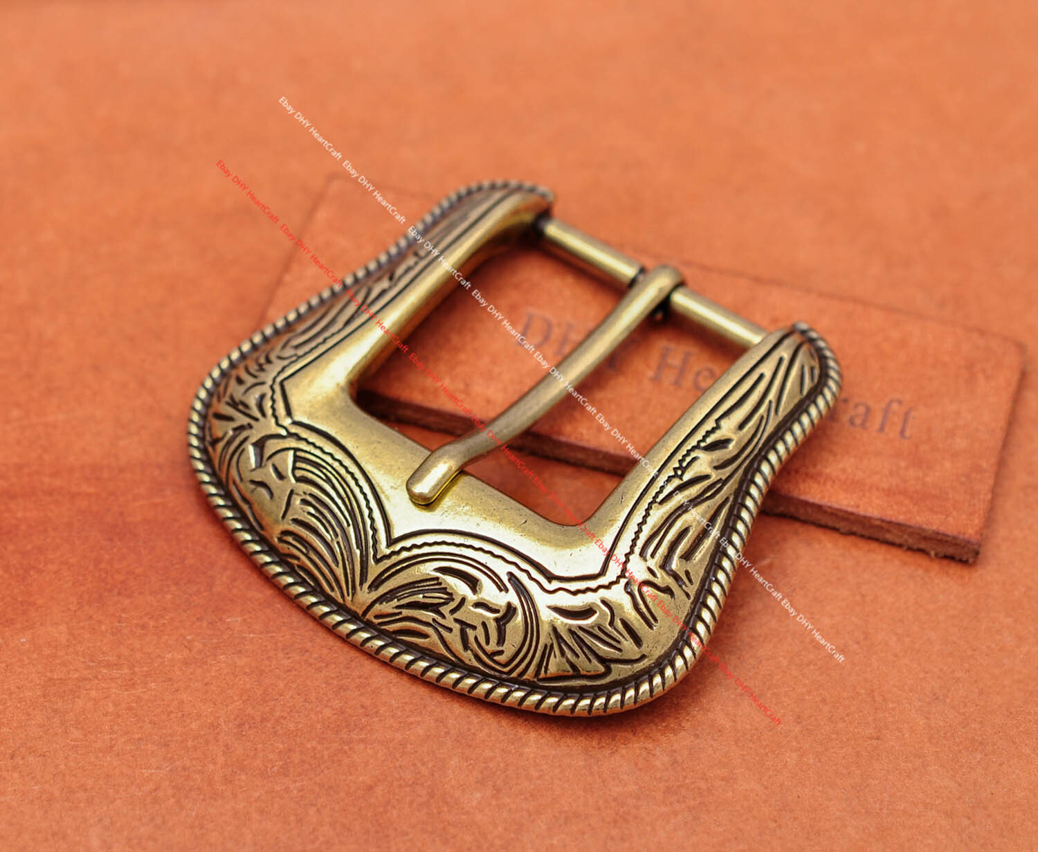 Inner 35mm Brass Western Cowboy Rodeo Floral Leathercraft 3 pc Set Belt Buckle