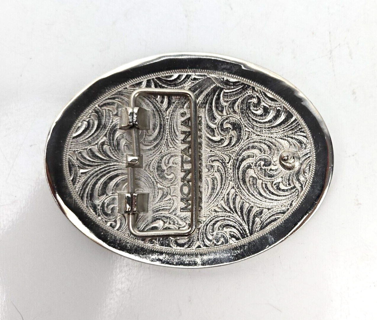 Montana Silversmiths Belt Buckle Car Fox Custom Oval Engraved Filigree Design 4&Prime;