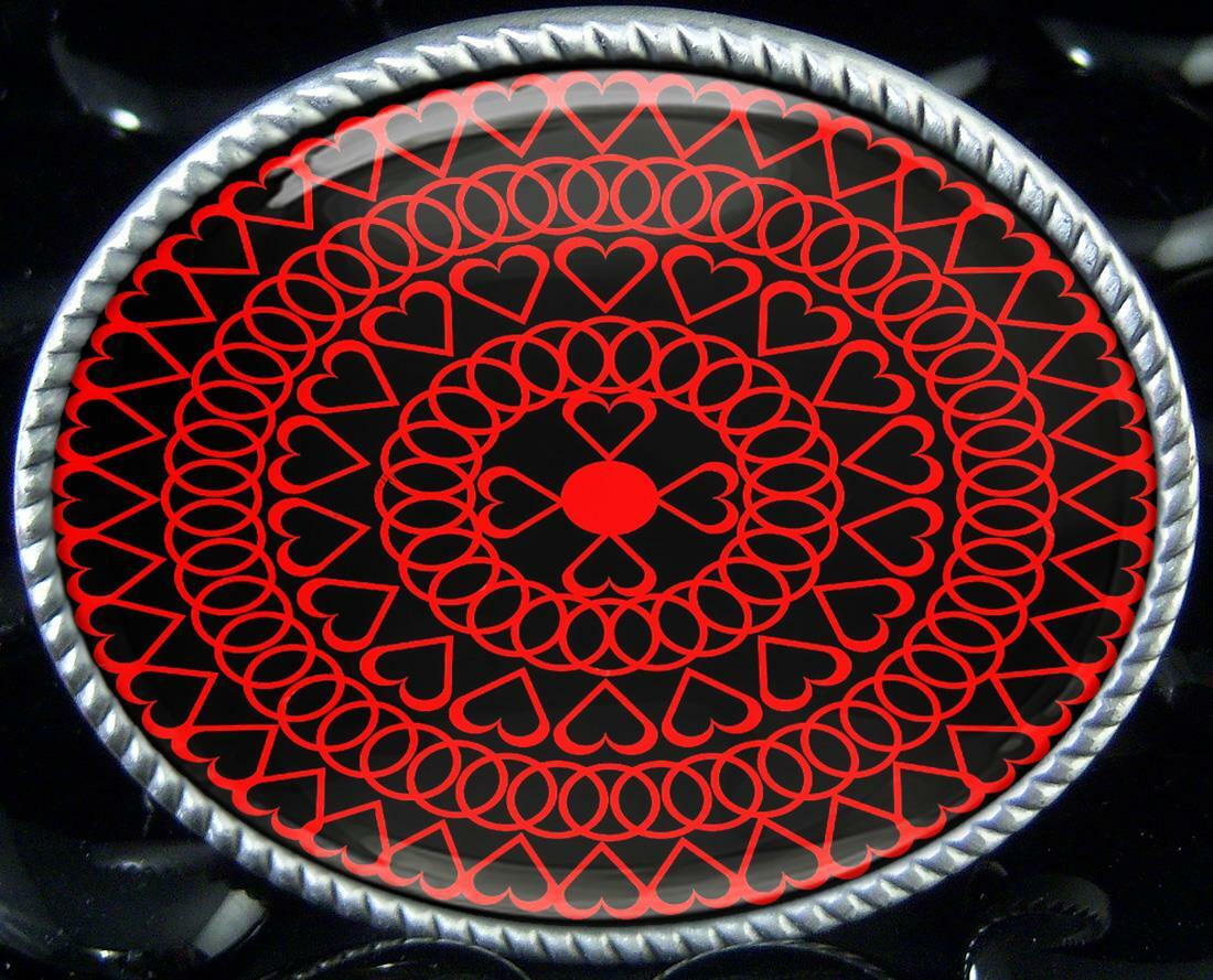 Hearts Belt Buckle – Love Mandala Handmade Oval Unisex Buckle – 710