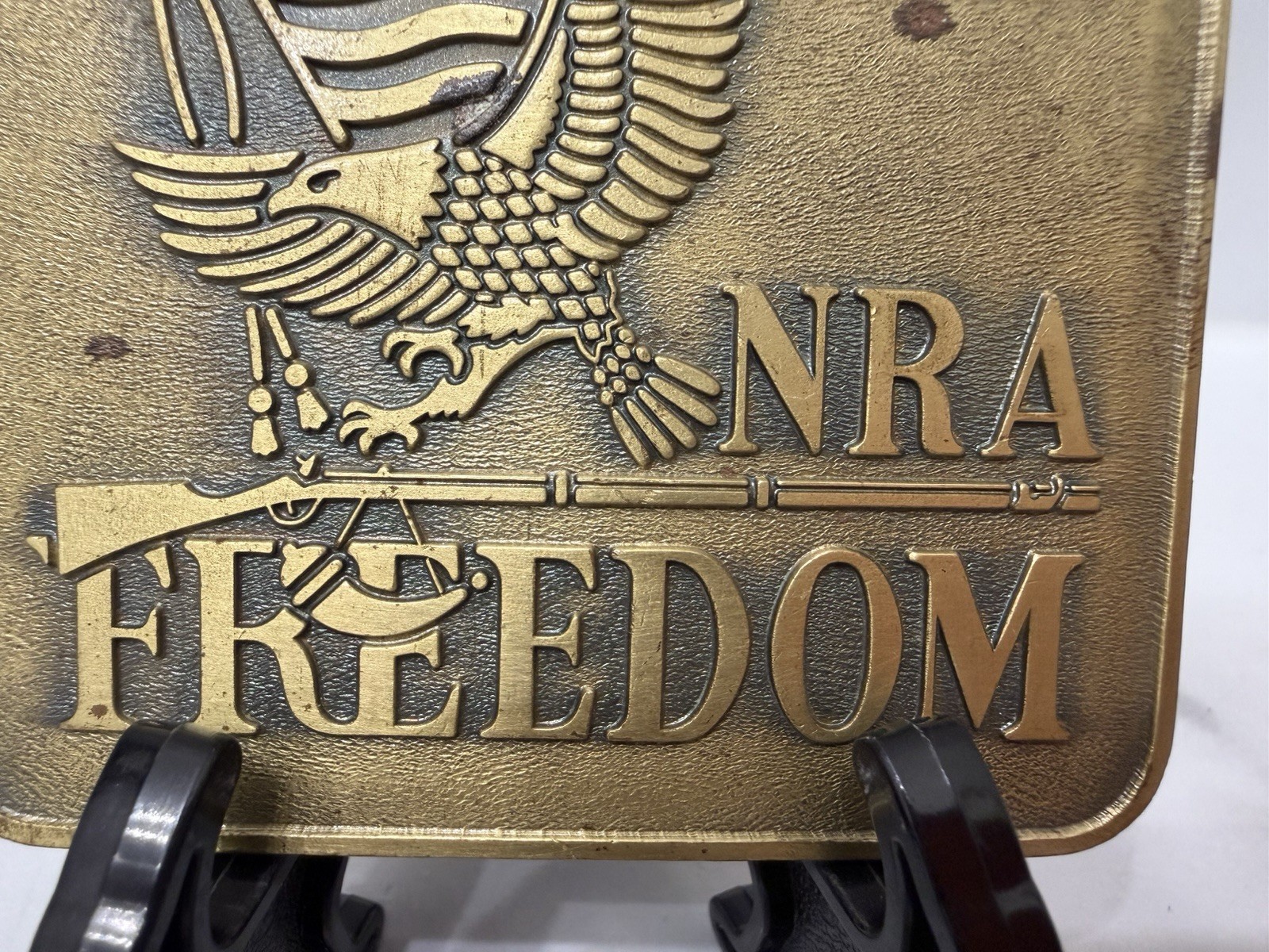 NRA National Riffle Association Freedom Flag Eagles 3&Prime; Bicentennial Belt Buckle