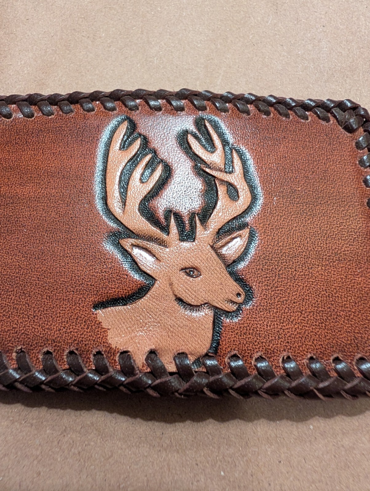 Brown Leather Deer Head Western Hunting Frame Belt Buckle, Metal, Fits 1.5 in