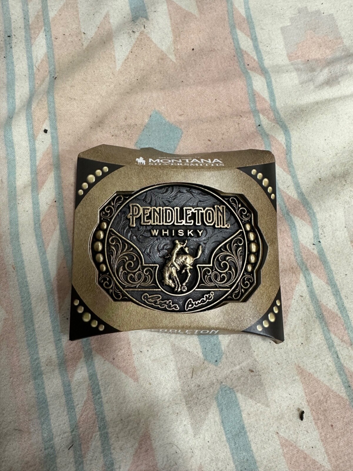 2024 Pendelton Whiskey Buckle Gold Bronze Bronco Bull Leather Belt Large 34 – 44