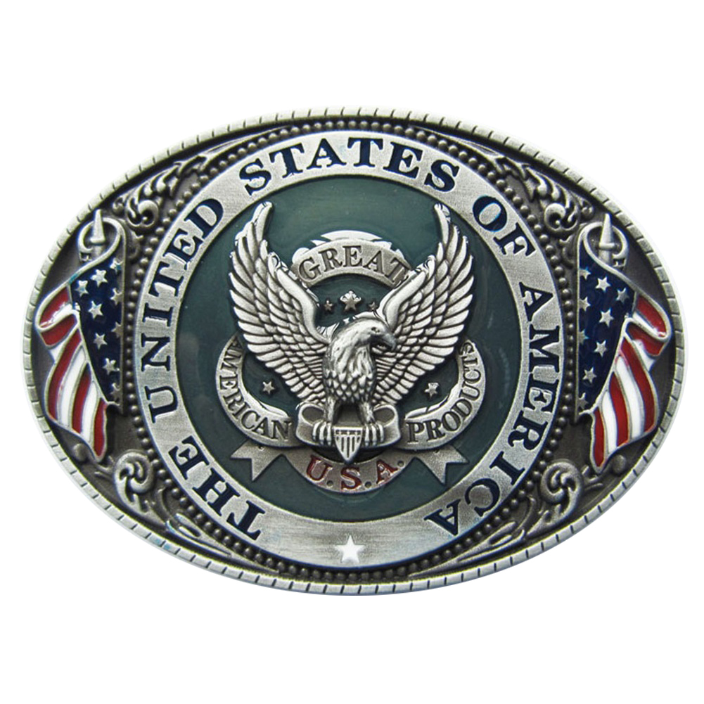 Vintage Style Enamel US Flag Ealge Oval belt buckle also Stock in US