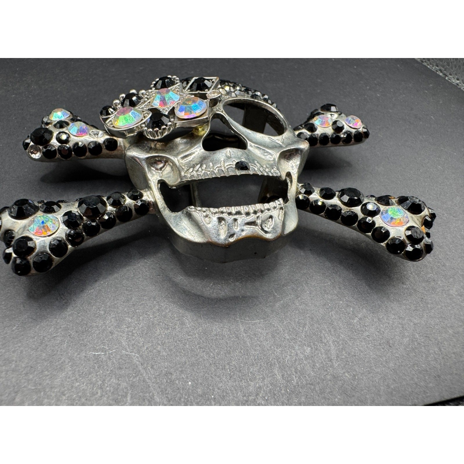Pirate Skull Head Crossbones with Rhinestone Accent Gothic Punk Belt Buckle