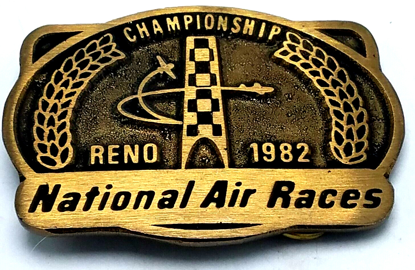 Vintage 1982 National AIr Races Championship Brass Belt Buckle RARE Dynabuckle