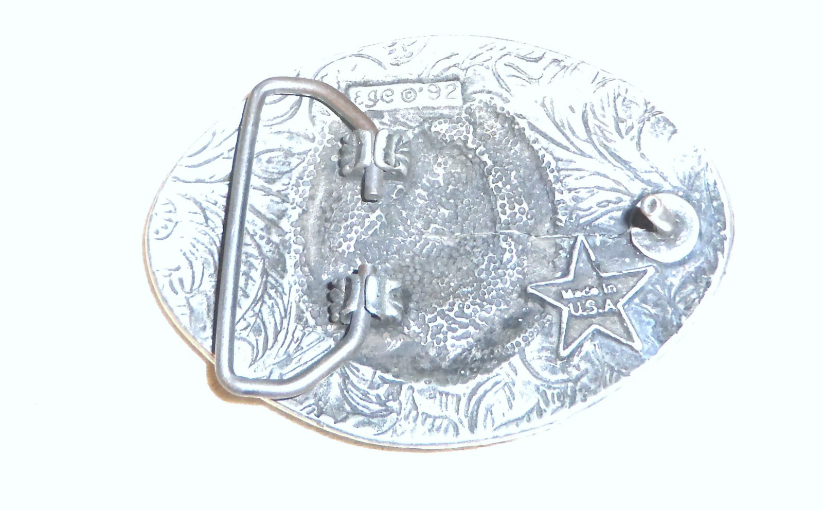 BUCKLE HORSE WITHIN HORSESHOE EGE &rsquo;92 MADE IN USA E1/MY