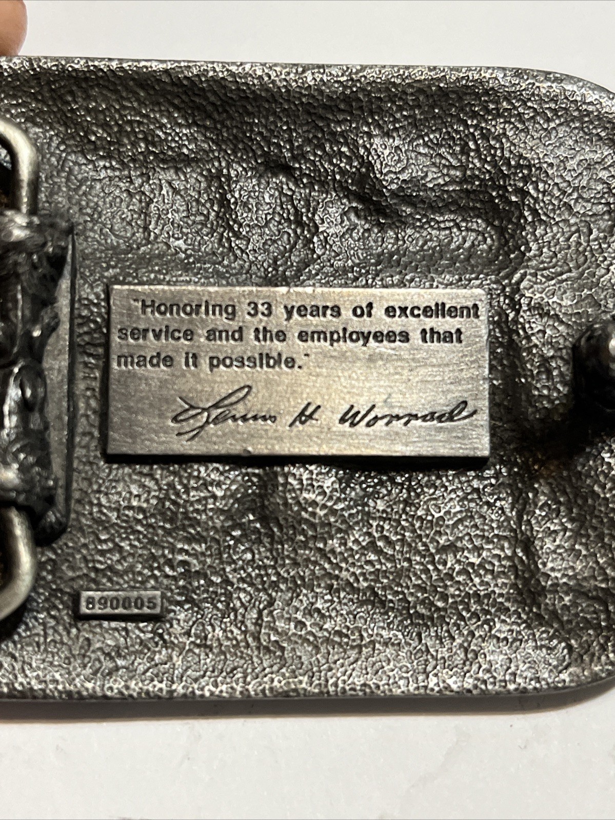 Vintage Lewis H Worrad Co. 33 Years Of Service Belt Buckle Gas Elec Telephone