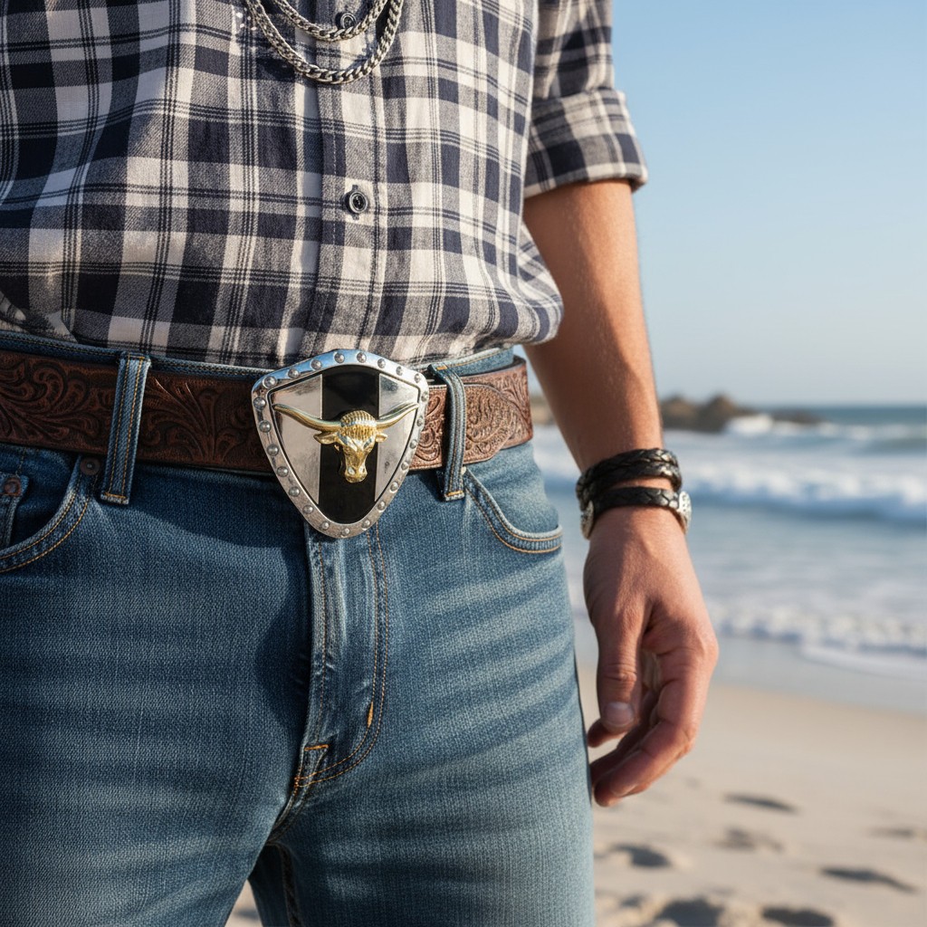 Men Silver Metal Western Belt Buckle Texas Lone Horn Cow Shiny Gold Color Bull