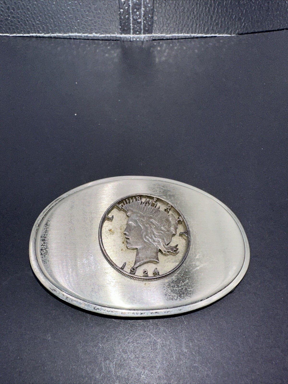 1924 Peace Silver Dollar Cutout Coin & Ornate Belt Buckle