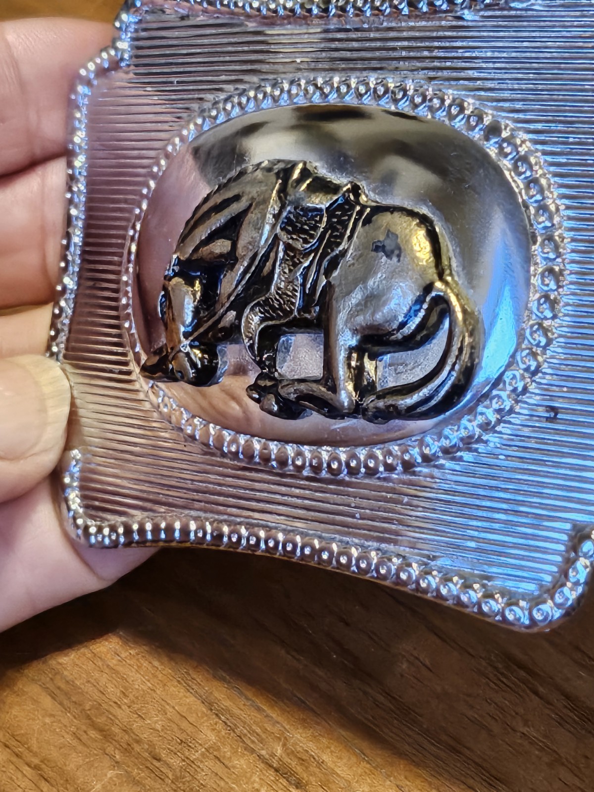 Vintage Western Cowboy Rodeo Horse Rope Border Silver Plated / Brass Belt Buckle