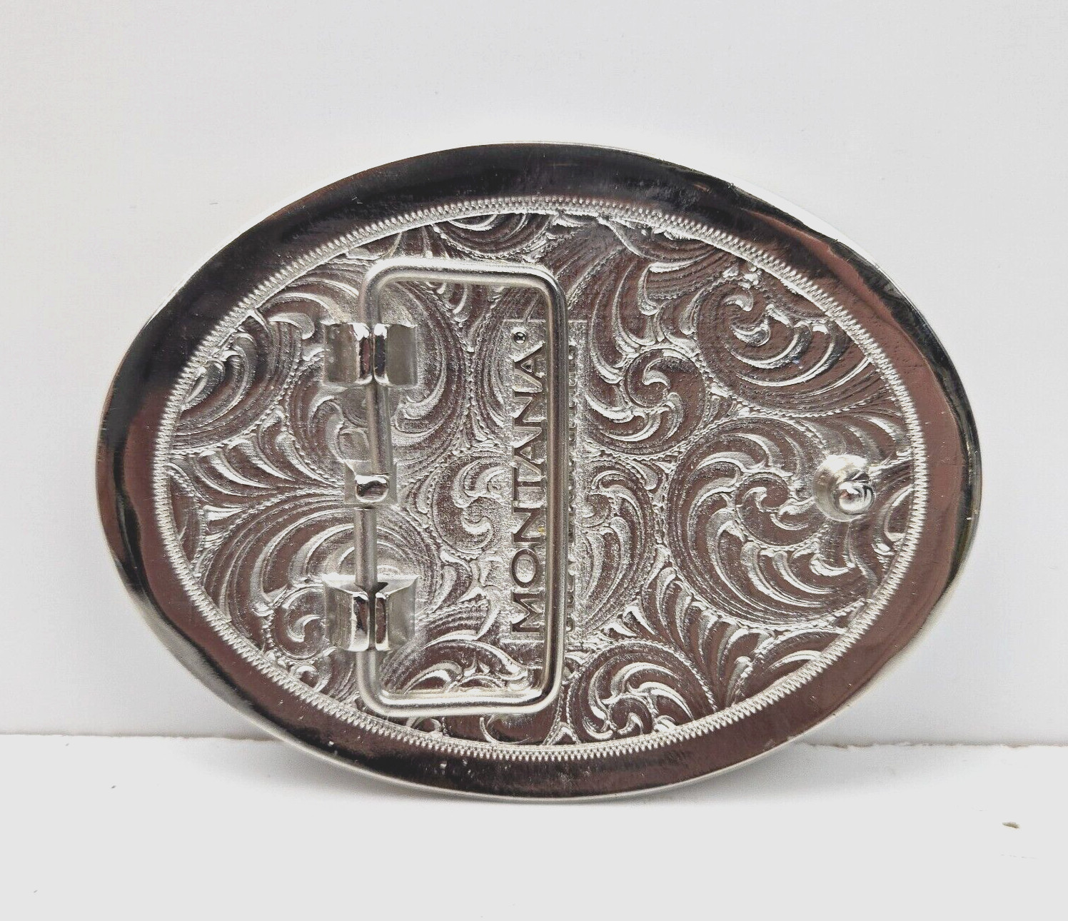 Montana Silversmiths Belt Buckle Car Fox Custom Oval Engraved Filigree Design 4&Prime;