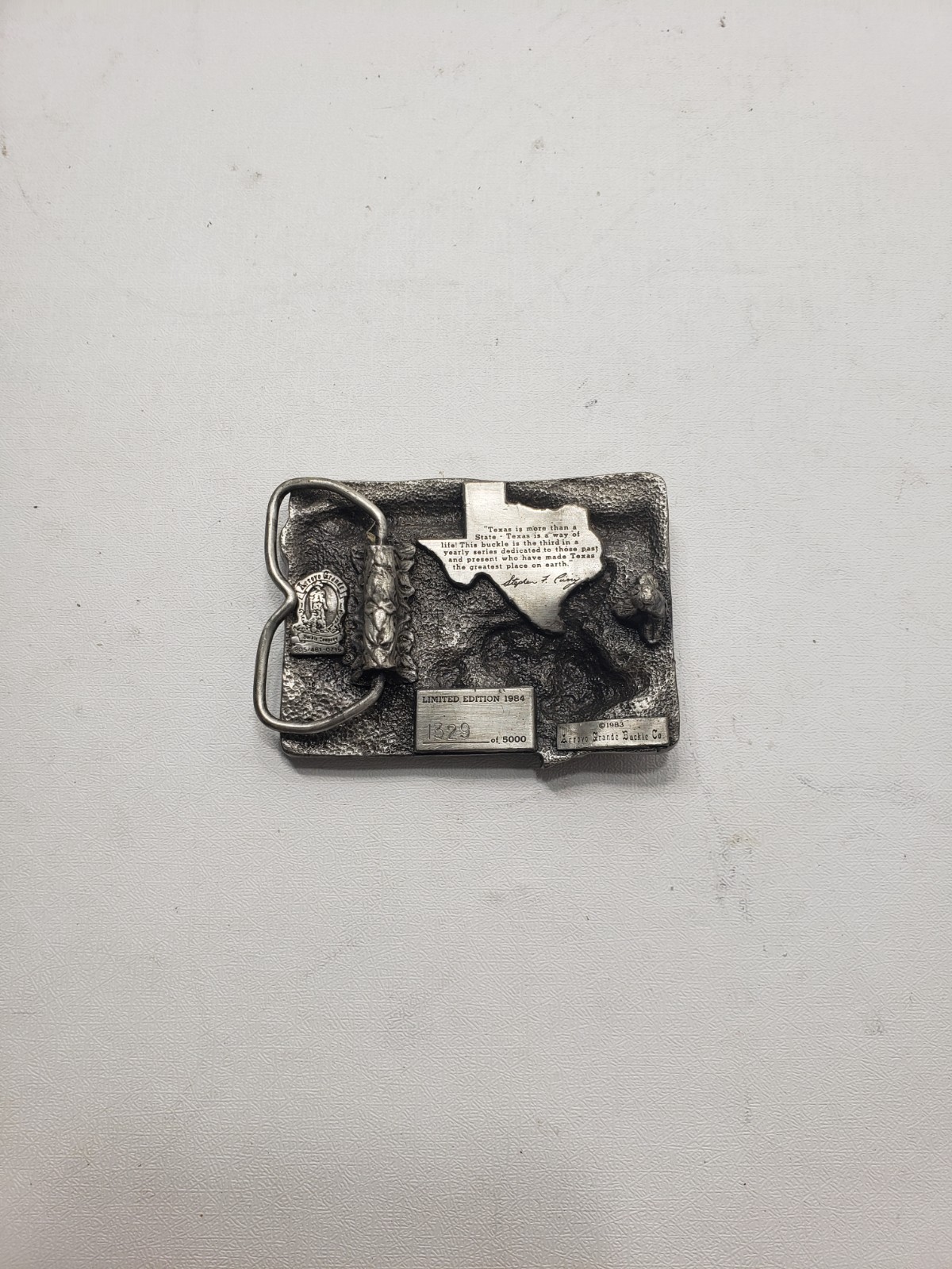 1984 Texas Commemorative Belt Buckle Limited Edition #1326/5000 Pewter Tone