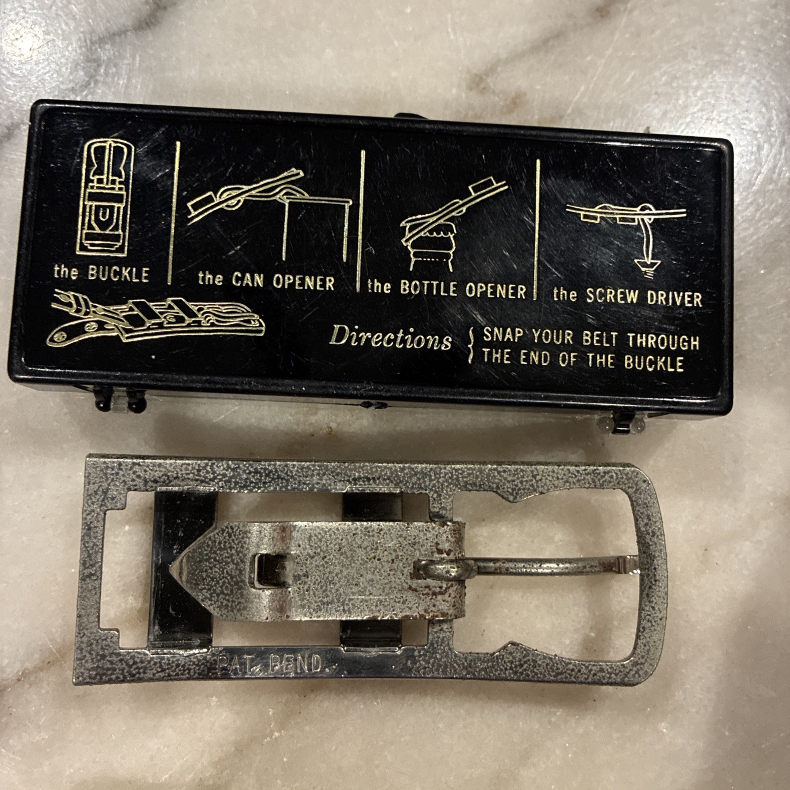 The Sportsman Buckle Multi-Tool Belt Buckle Mens Gold Good Bottle Opener Vintage