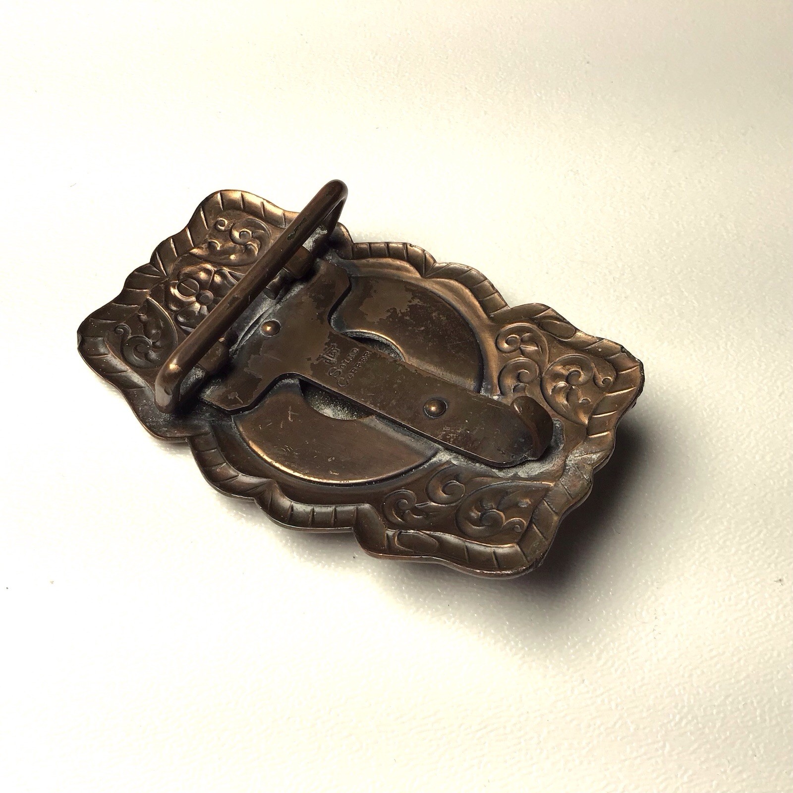 Vintage Belt Buckle Horse Copper Silver Tone Western Horseshoe Ranch Country