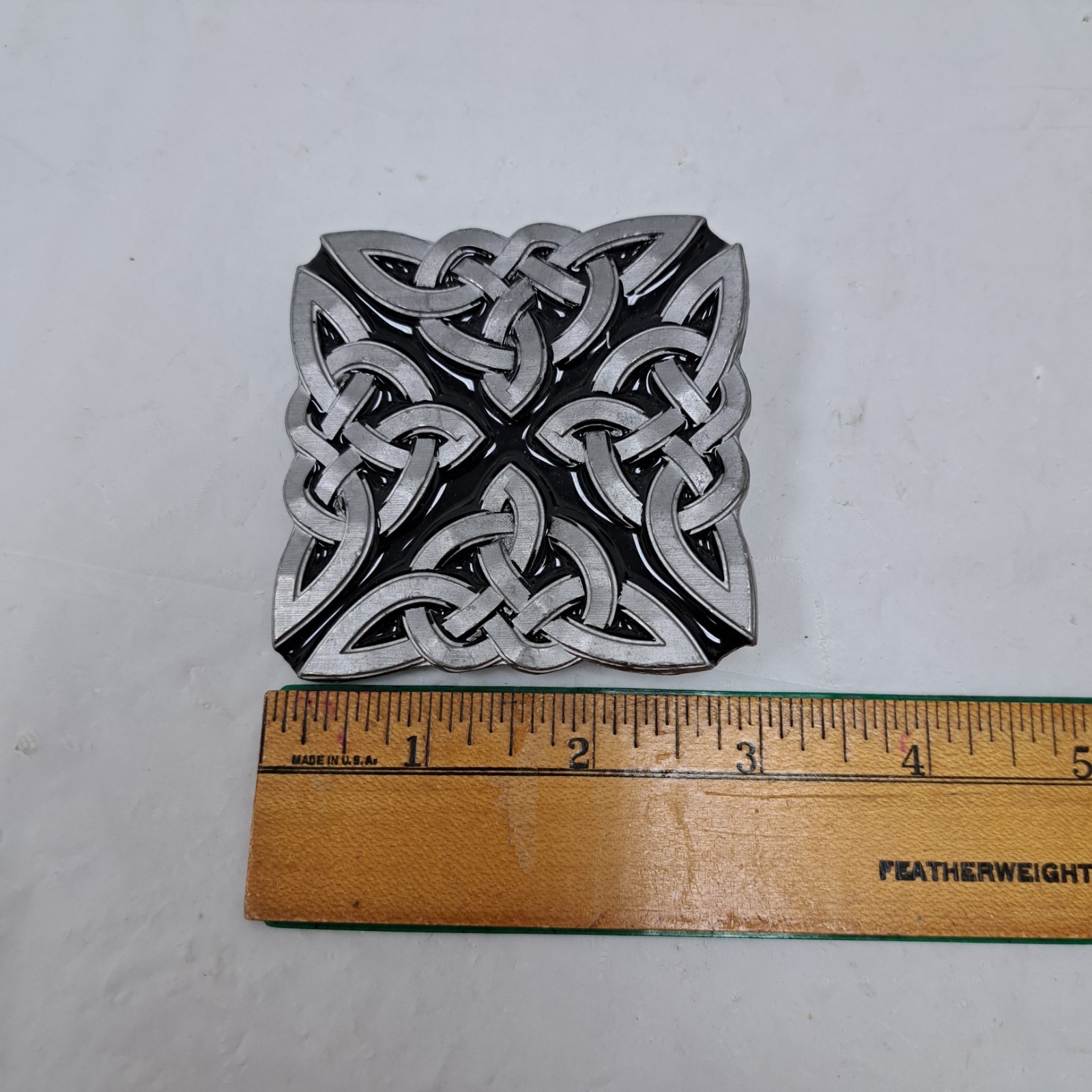 Vintage Celtic Knot Belt Buckle Genuine Mobtown Chicago Metal & Black Enamel