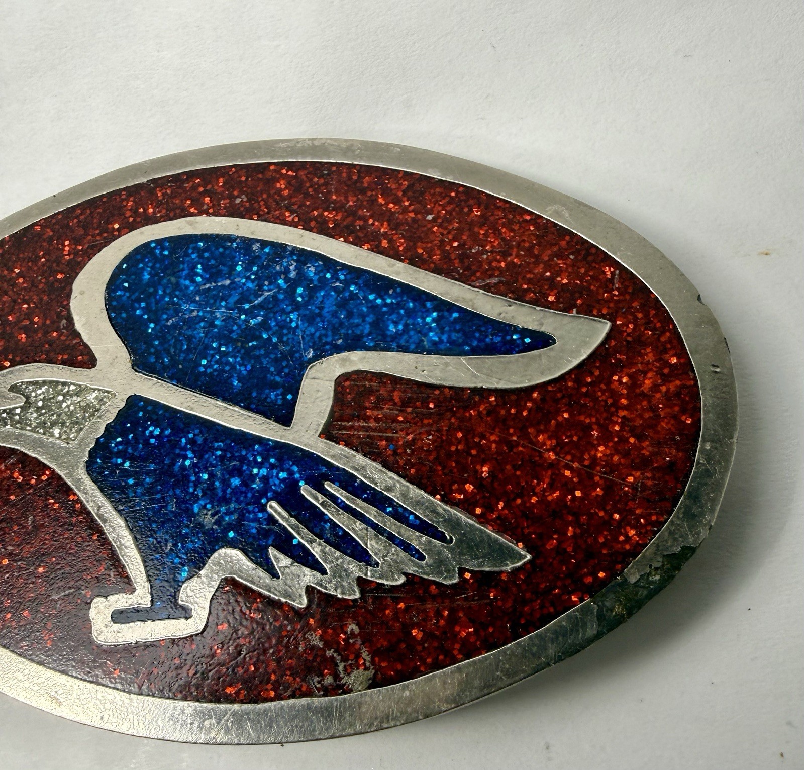 Men’s Eagle Theme Vintage Belt Buckle Red And Blue Silver