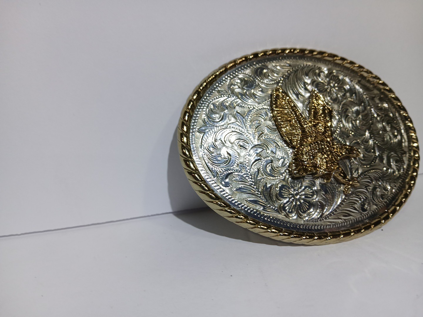 Golden Bronze Eagle On Silver Plated Western Style Belt Buckle – Made In USA