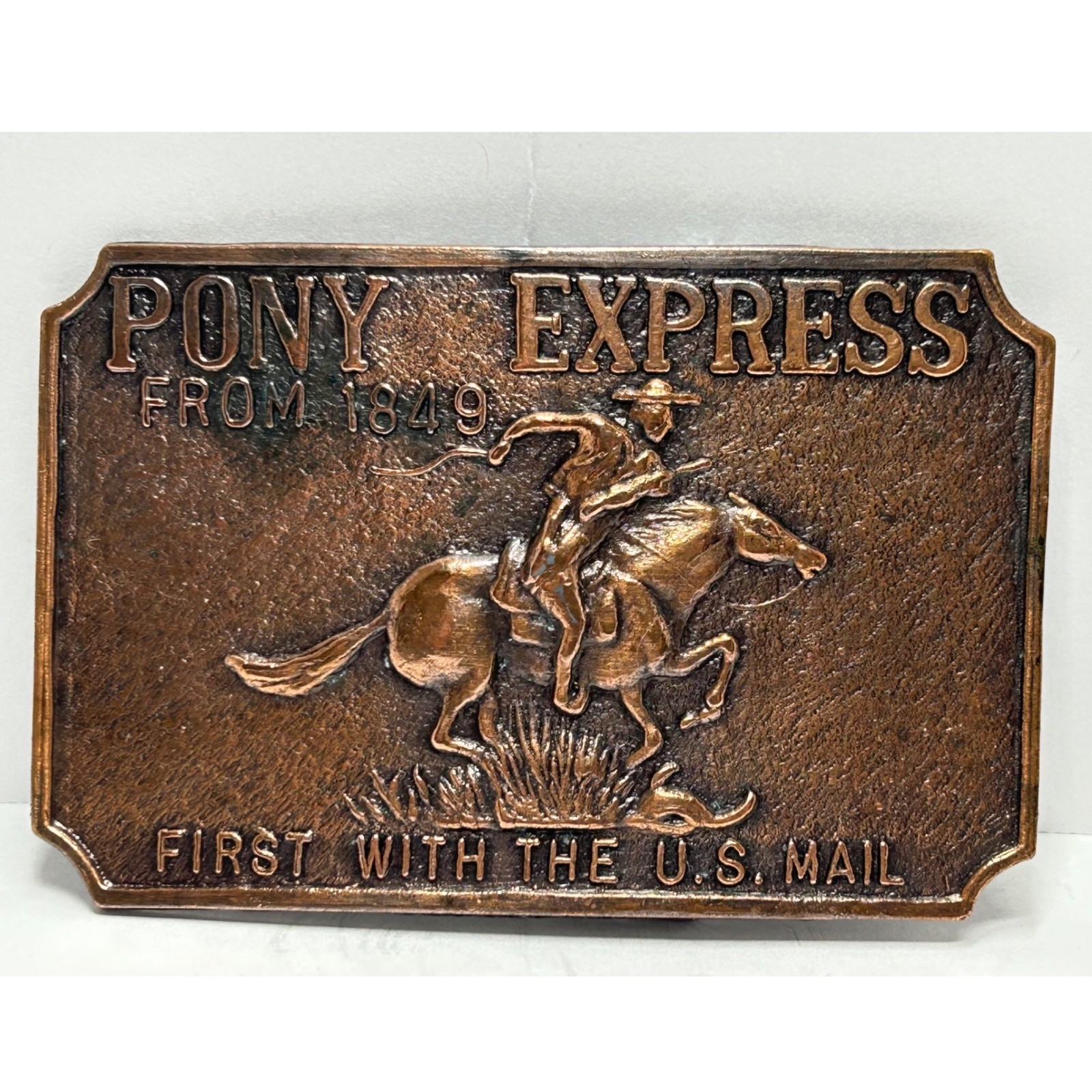 Pony Express From 1849 Belt Buckle Copper Tone First With The US Mail Western