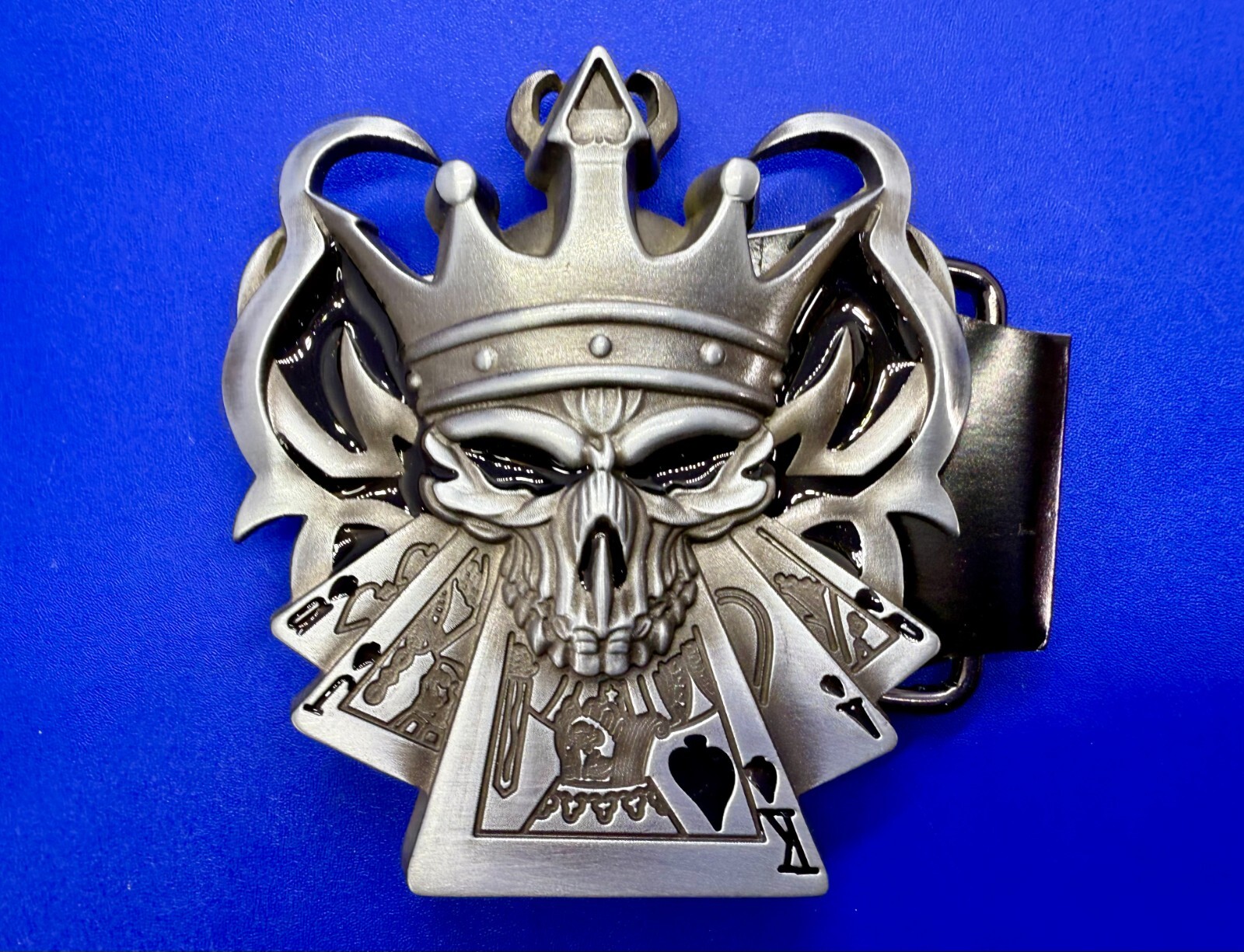 Skull with Crown Royal Flush Gaming Casino Gothic Biker Punk Vibe Belt Buckle