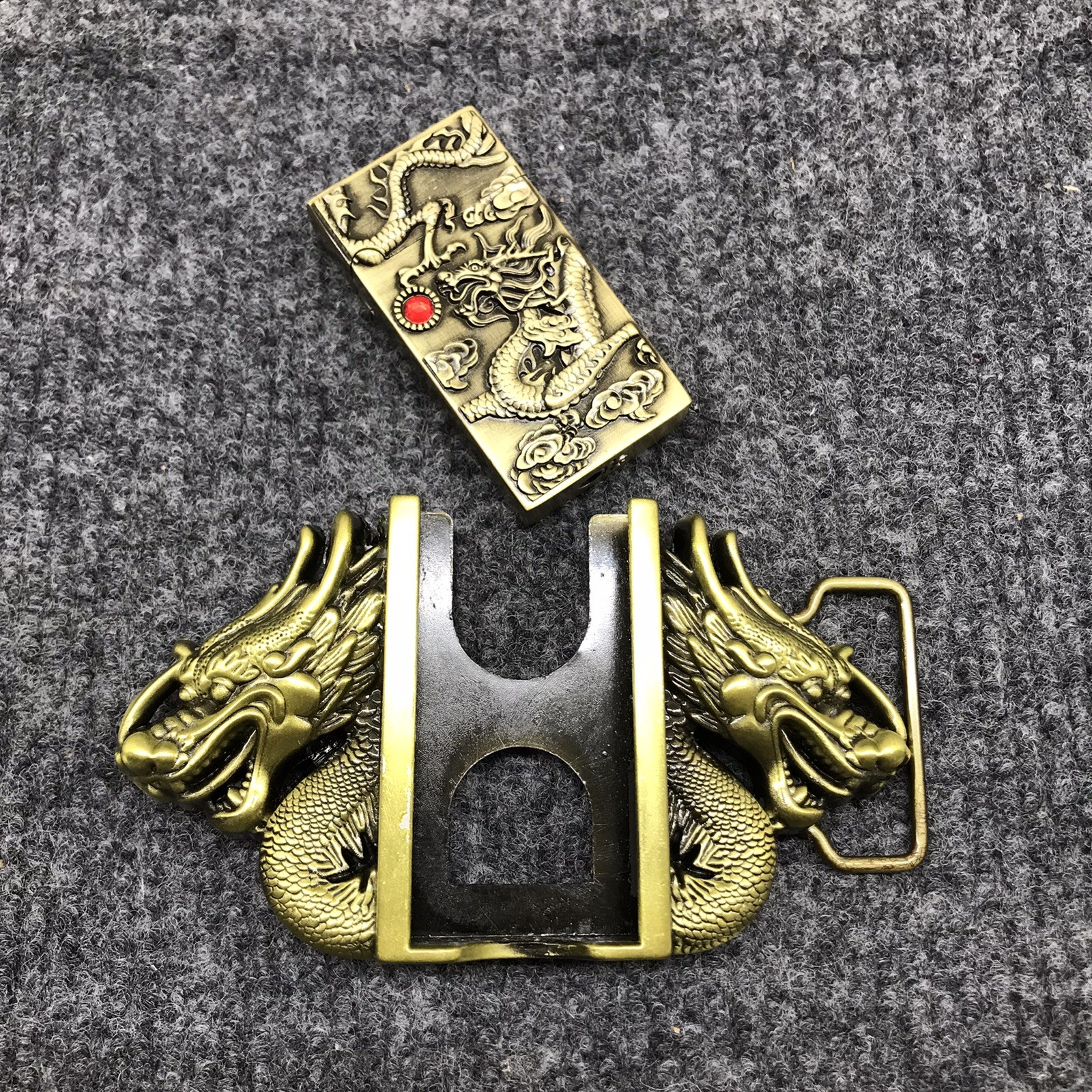 Antique Brushed Dragon Head Belt Buckle with Lighter, Stock in US