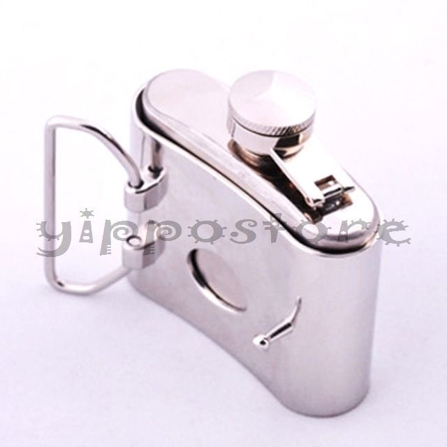 2 oz. Stainless Steel Flask Metal Removable Concealed Belt Buckle Alcohol Drinks