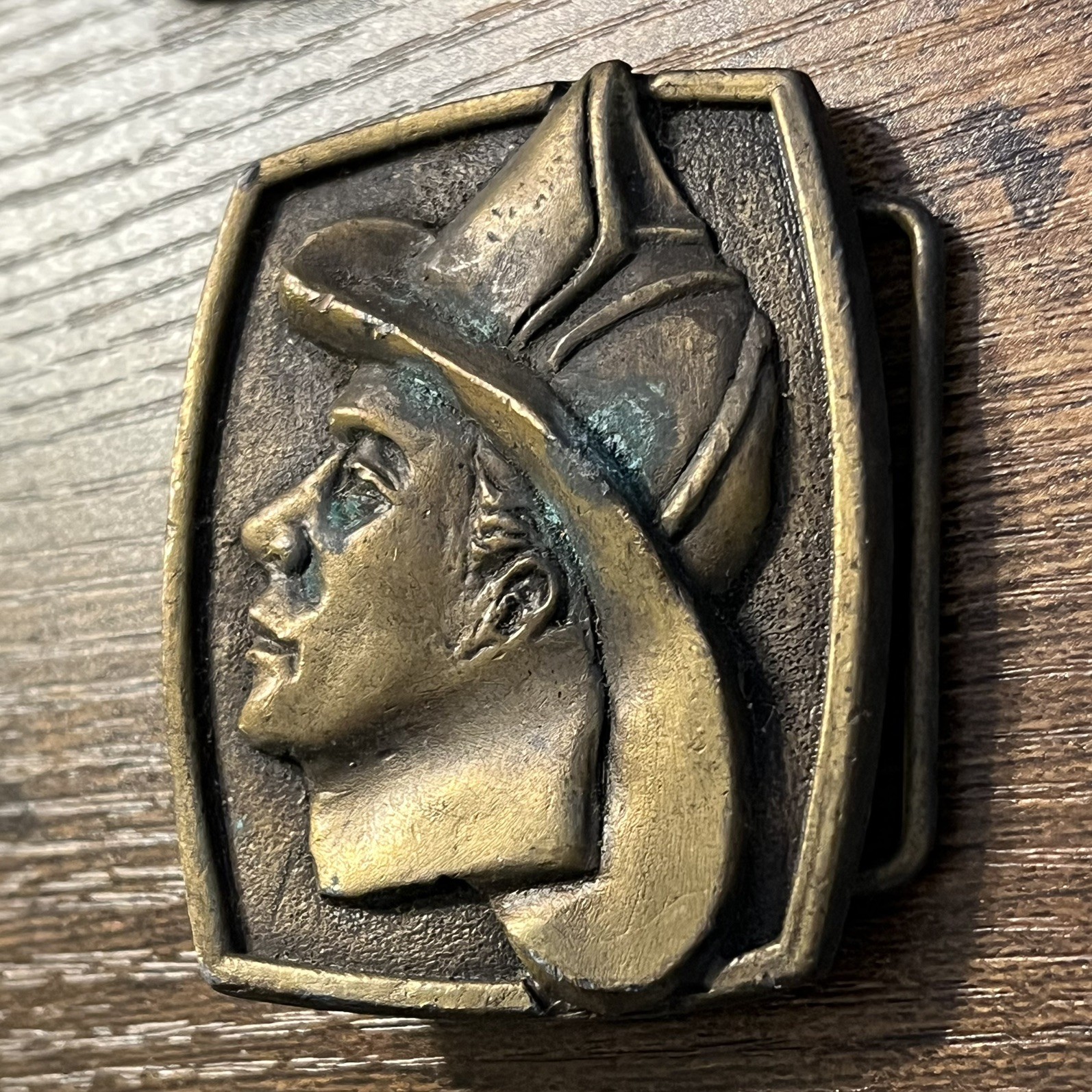Vintage Firefighter Profile Brass Tone Belt Buckle 3D Relief First Responder B20