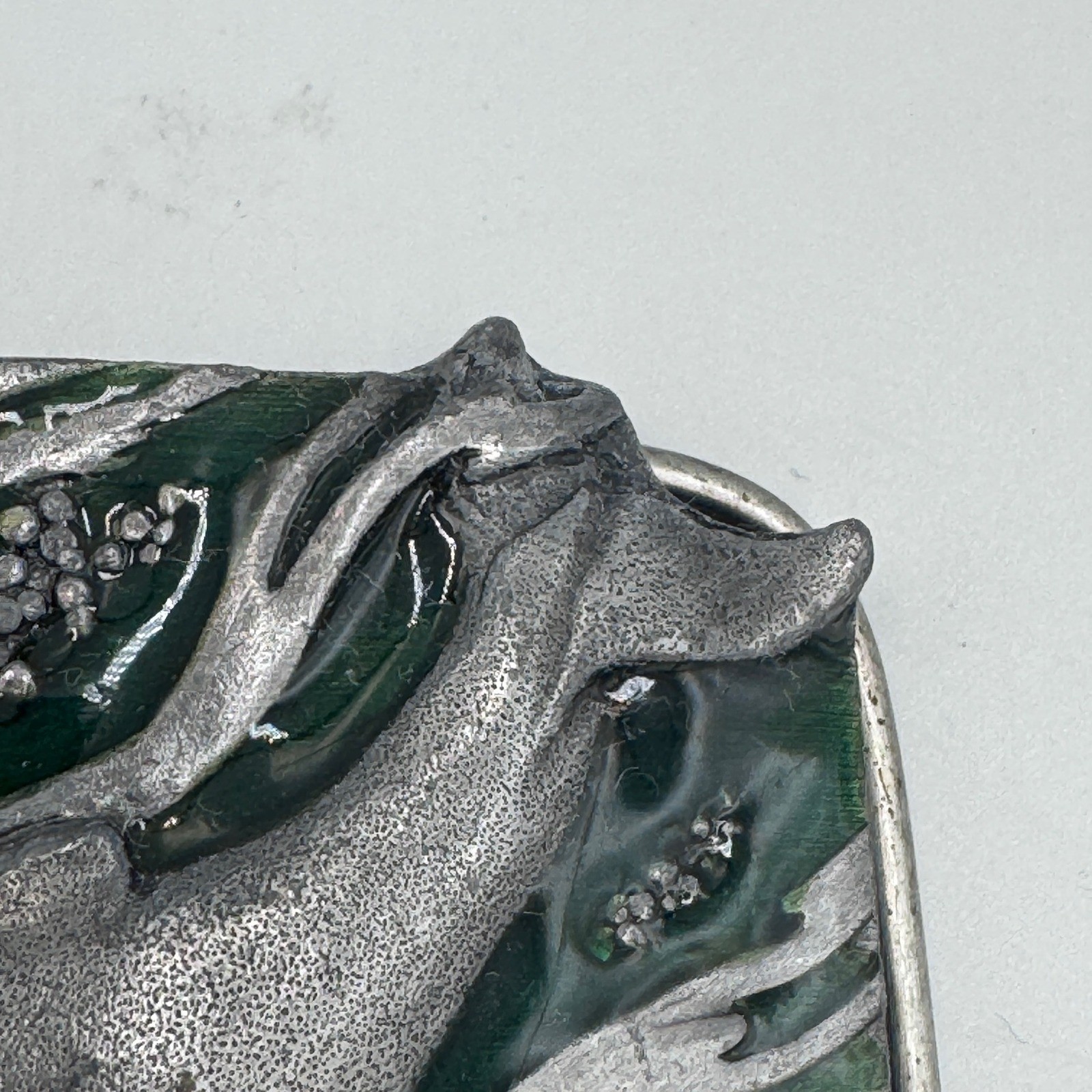 Vintage Humpback Whale Belt Buckle Green Enamel Silver Tone Nautical Marine Life