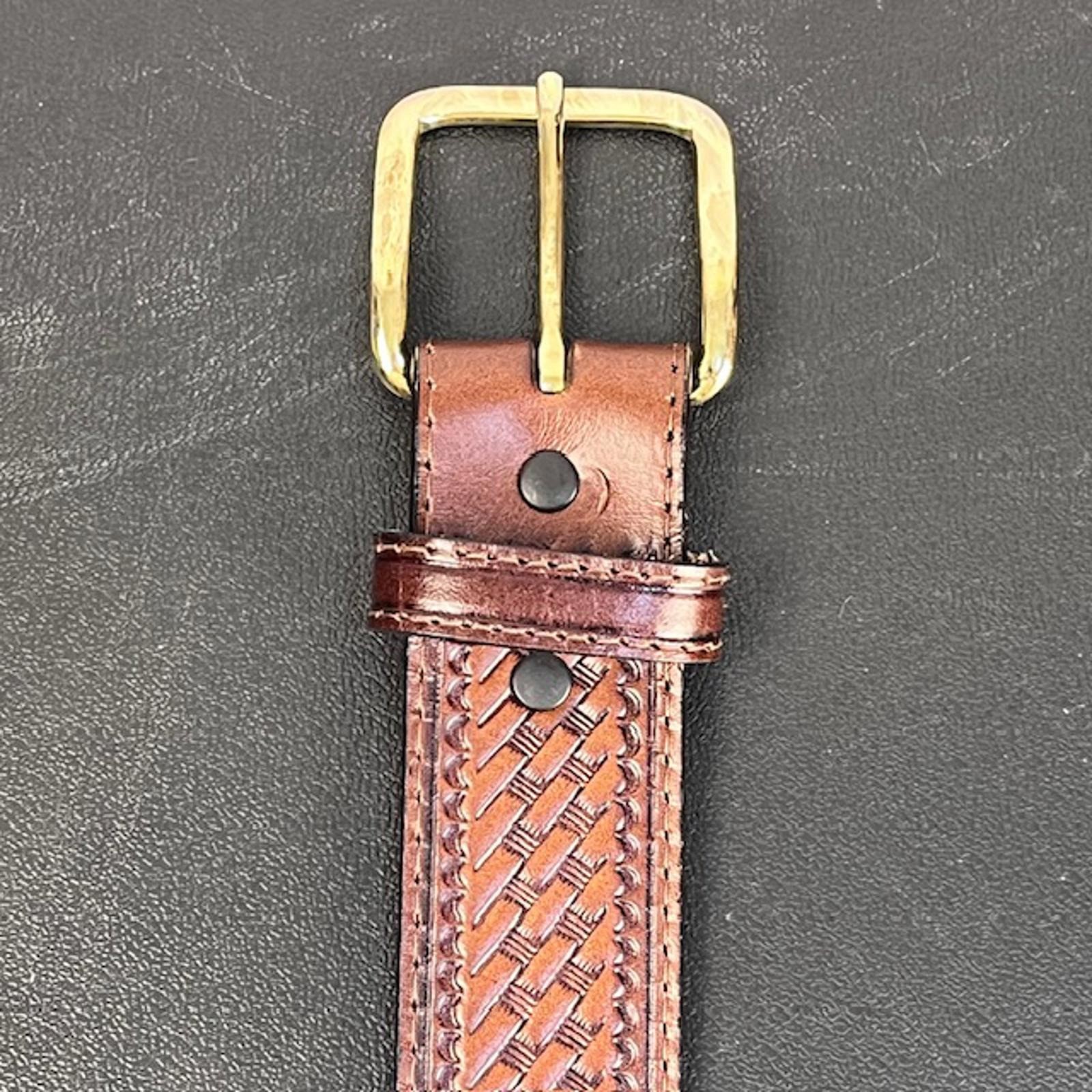 Schmidt Embossed Leather Belt with Brass Gold Buckle Men&rsquo;s Sz 50