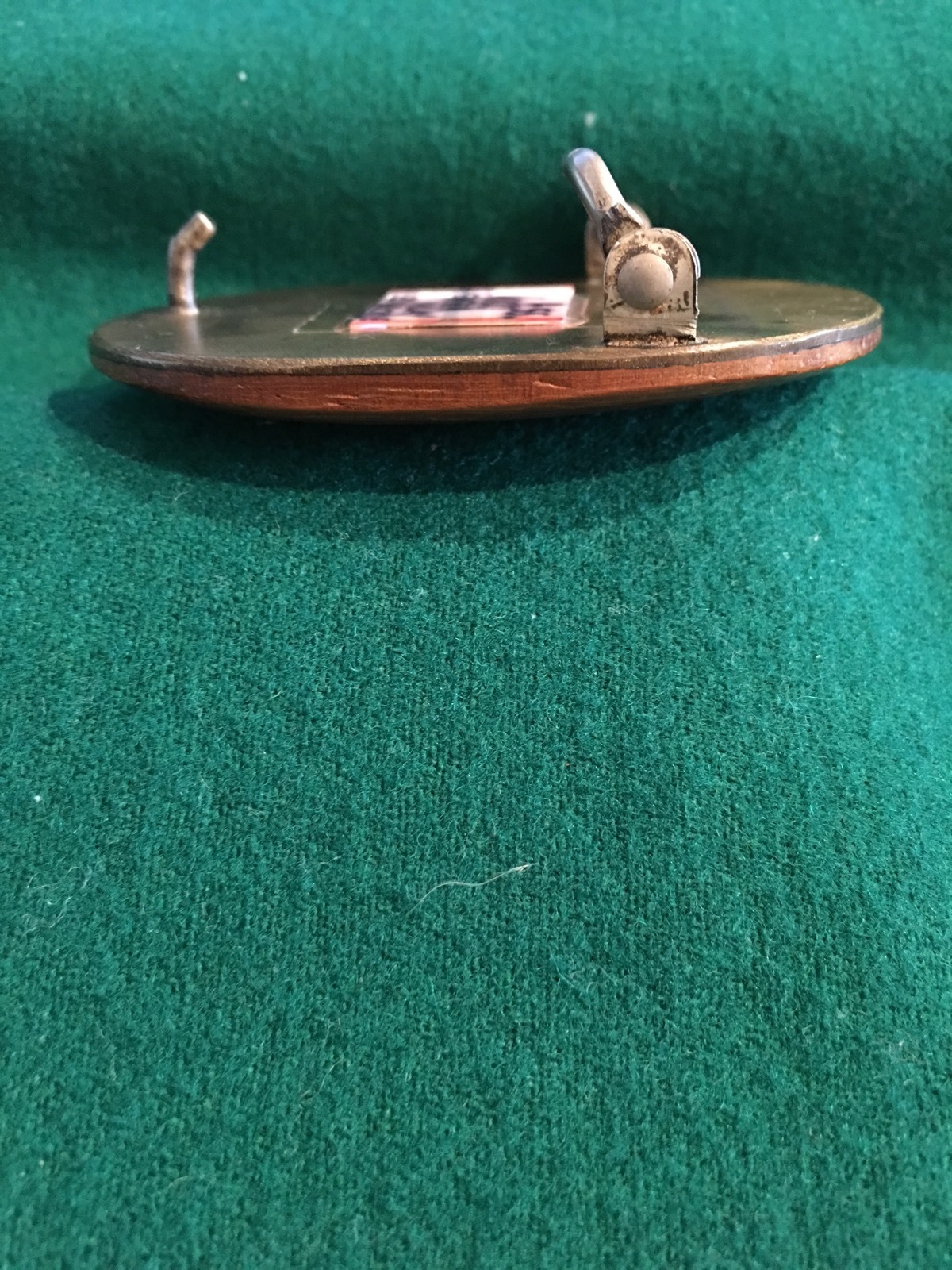 Belt buckle Hand carved wood and pewter inlay of a sailboat