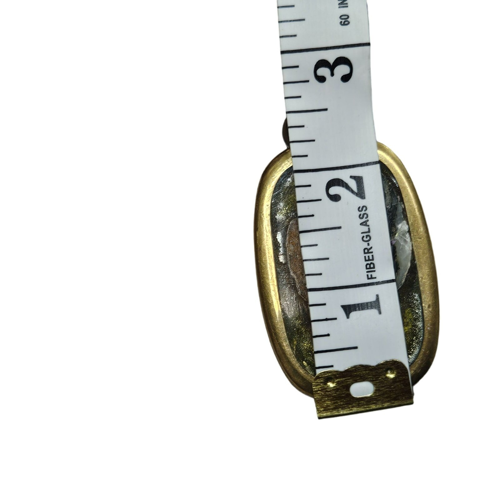 Brass Inlay Buckle Double-Layer Leather Belt Stone Accents Possibly Homemade