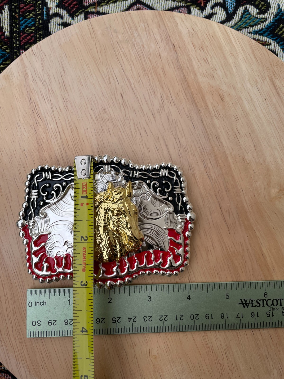 Western Buckle Gold Silver Red Black Red Horse Cowboy Buckle 2 » Hebilla Vaquero