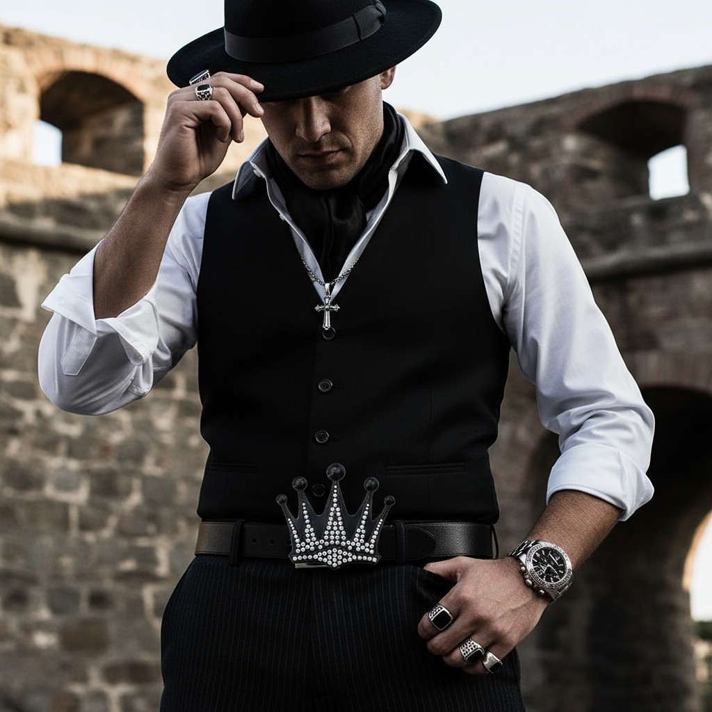 Men Black Metal Fashion Belt Buckle Fashion King Crown Silver Bling Las Vegas