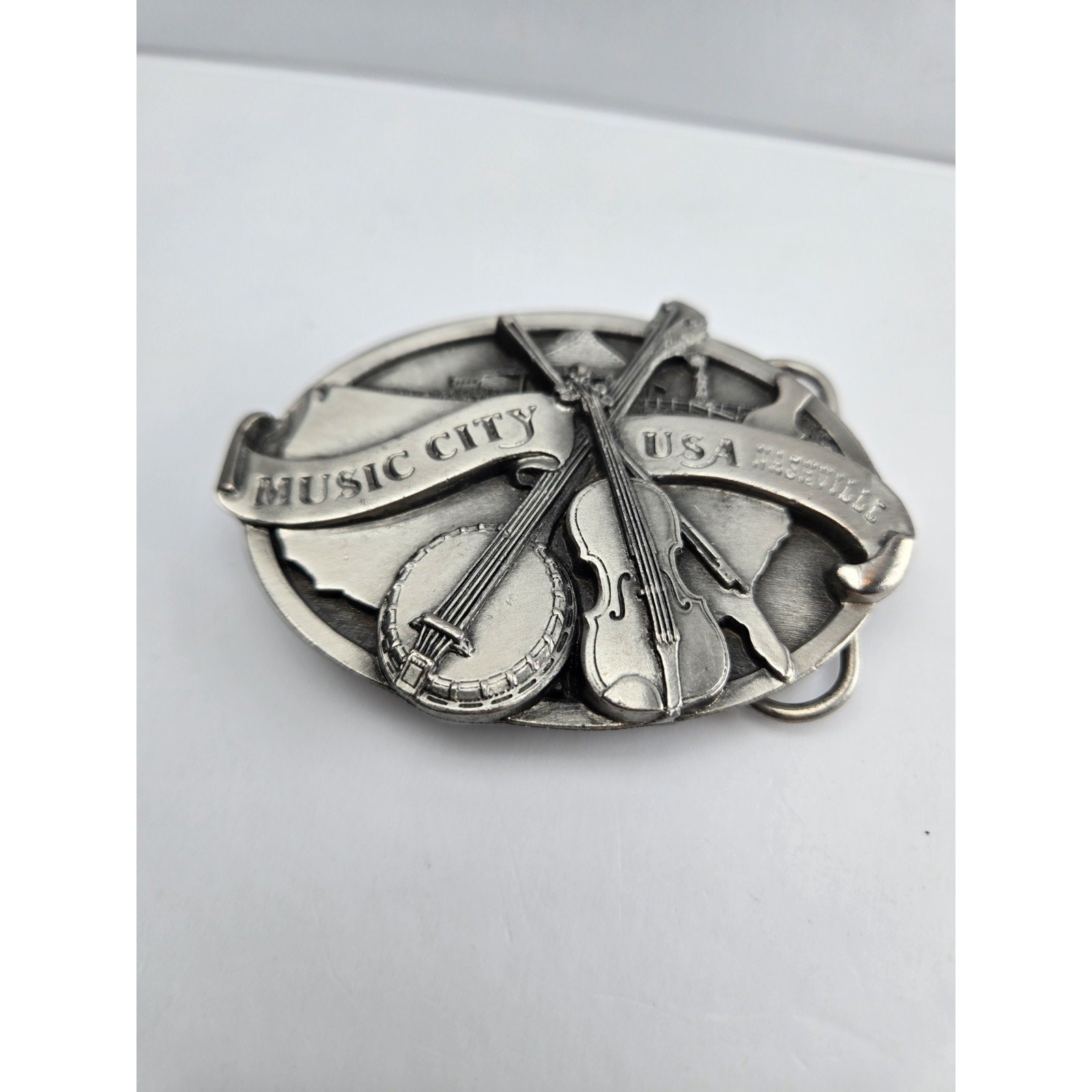 Vintage 80s Pewter Music City USA Nashville Made by Siskiyou Buckle Co. Inc 1984