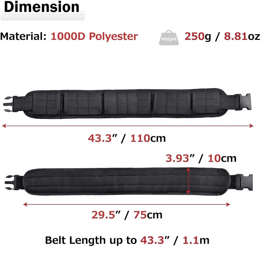 Tactical Molle Waist Belt Multifunctional Padded Patrol Belt Battle Waist Belt