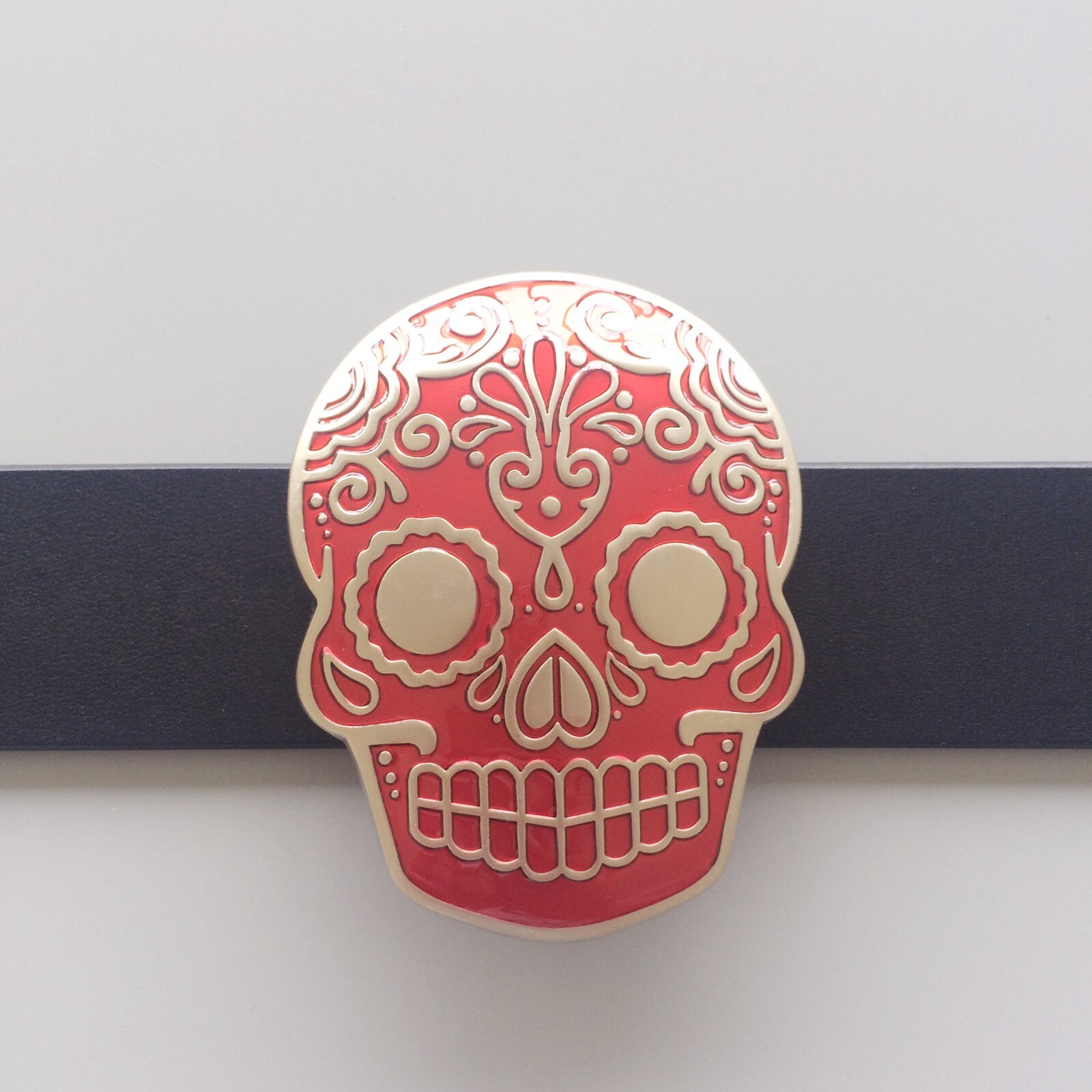 Red Enamel Matter Silver Plated Tattoo Skull Belt Buckle Gurtelschnalle