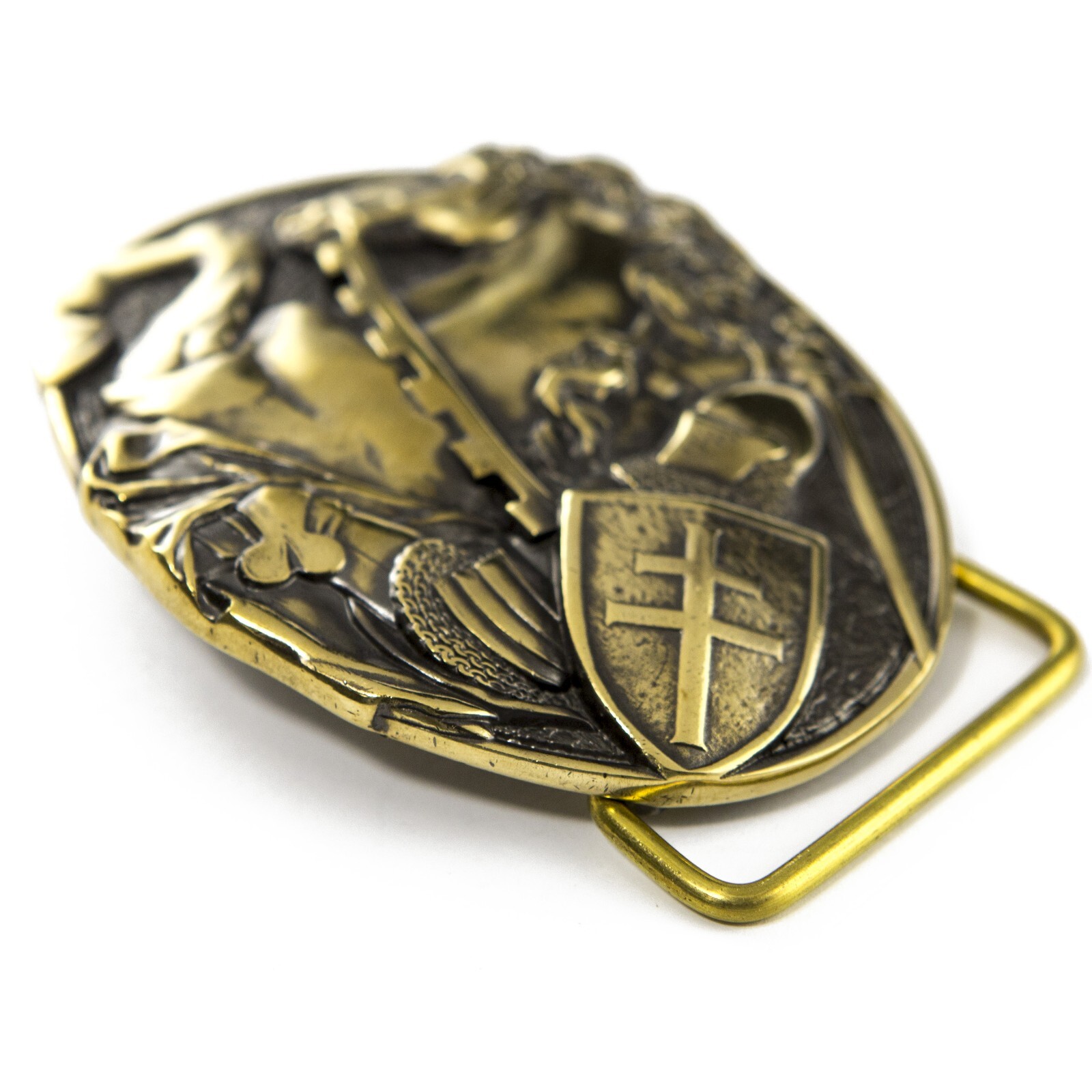 Belt buckle Fighting Knight, Medieval military solid brass belt buckle