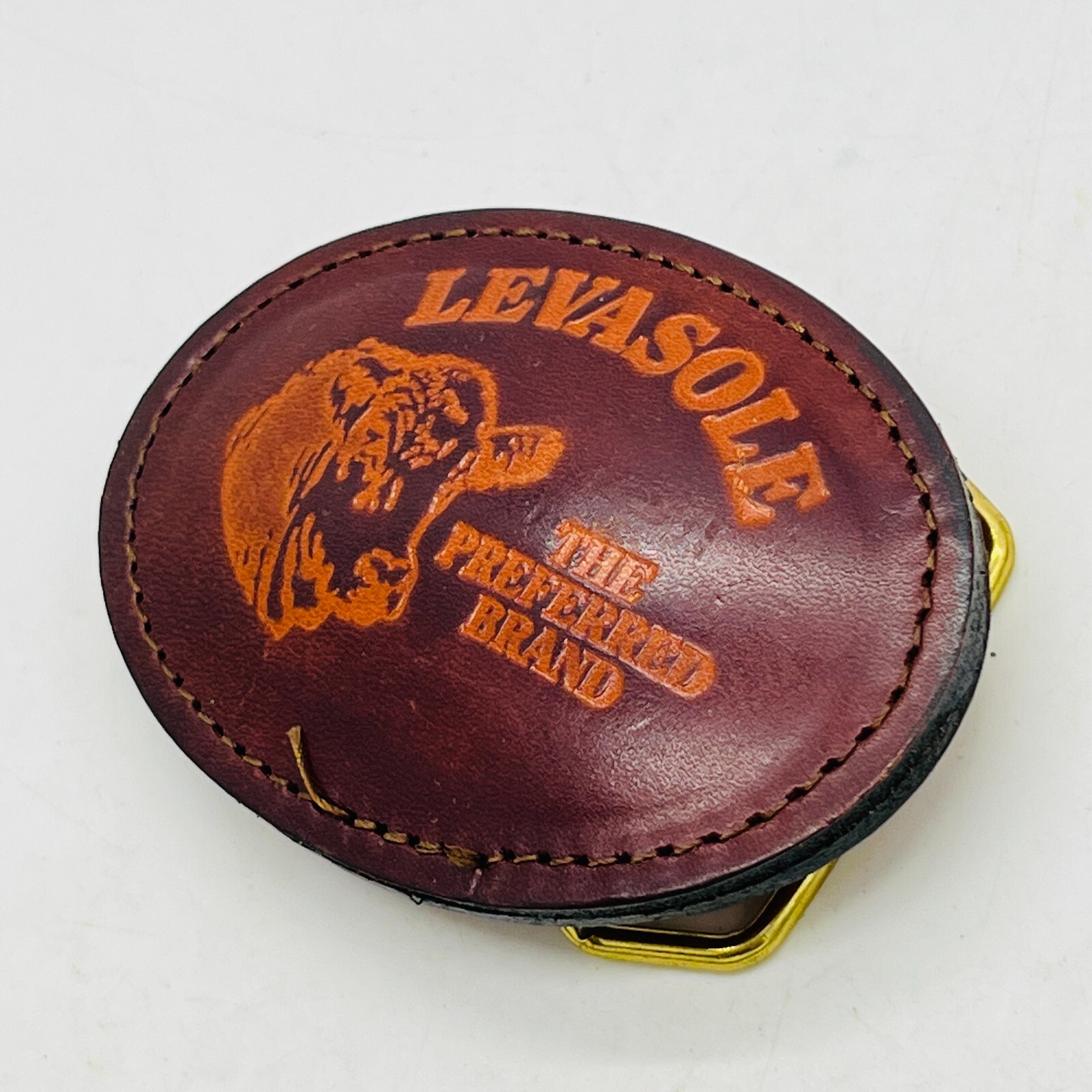 Vintage Levasole Leather Belt Buckle The Preferred Brand, Cattle Advertising