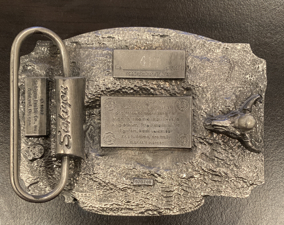 Vintage 1998 Siskiyou Buckle Co. American Firefighter Pewter Commemorative Belt