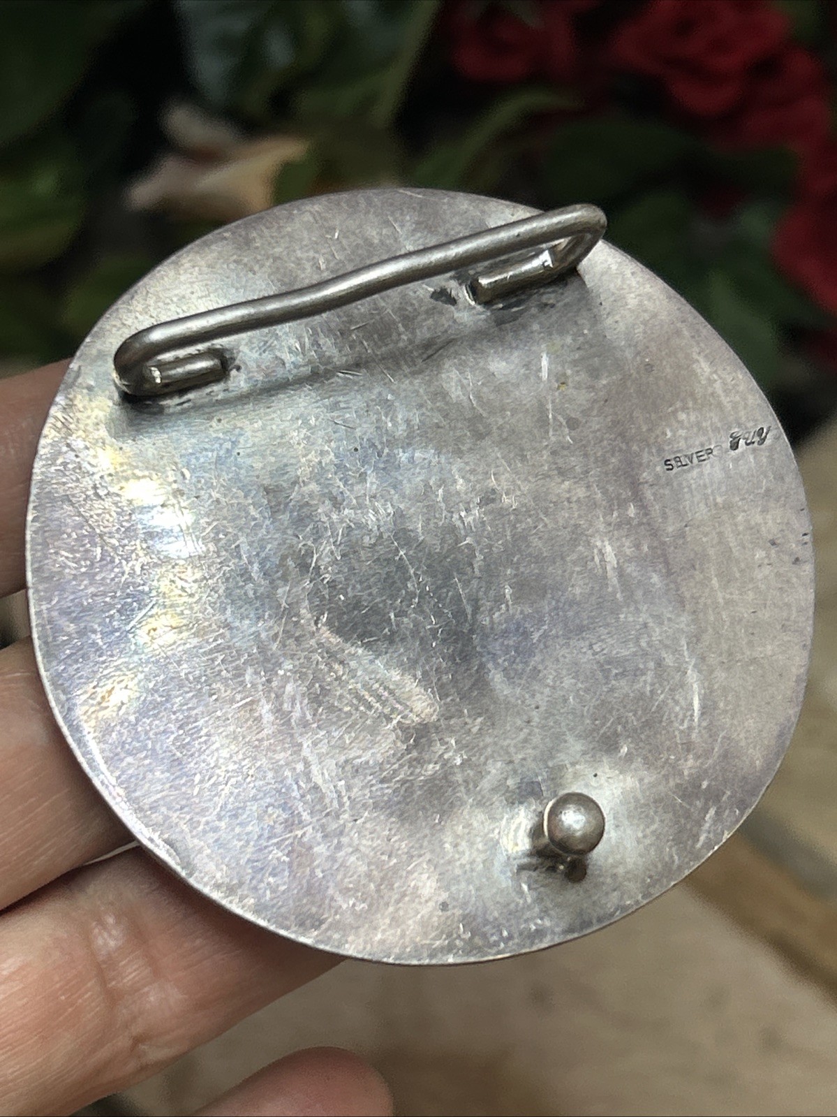 58. SILVER guy Signed West African Baule Sun Amulet FISH belt Buckle 65mm, 74.1g