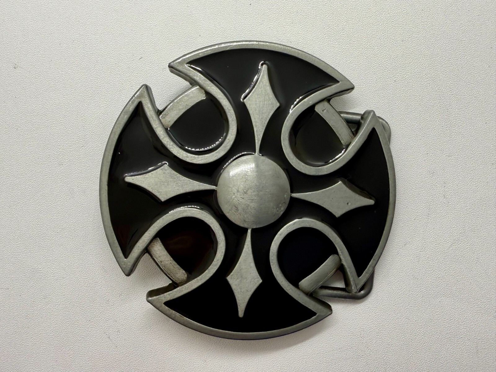 Maltese Celtic Iron Cross Religious Black Enamel Cutout Gothic Punk Belt Buckle